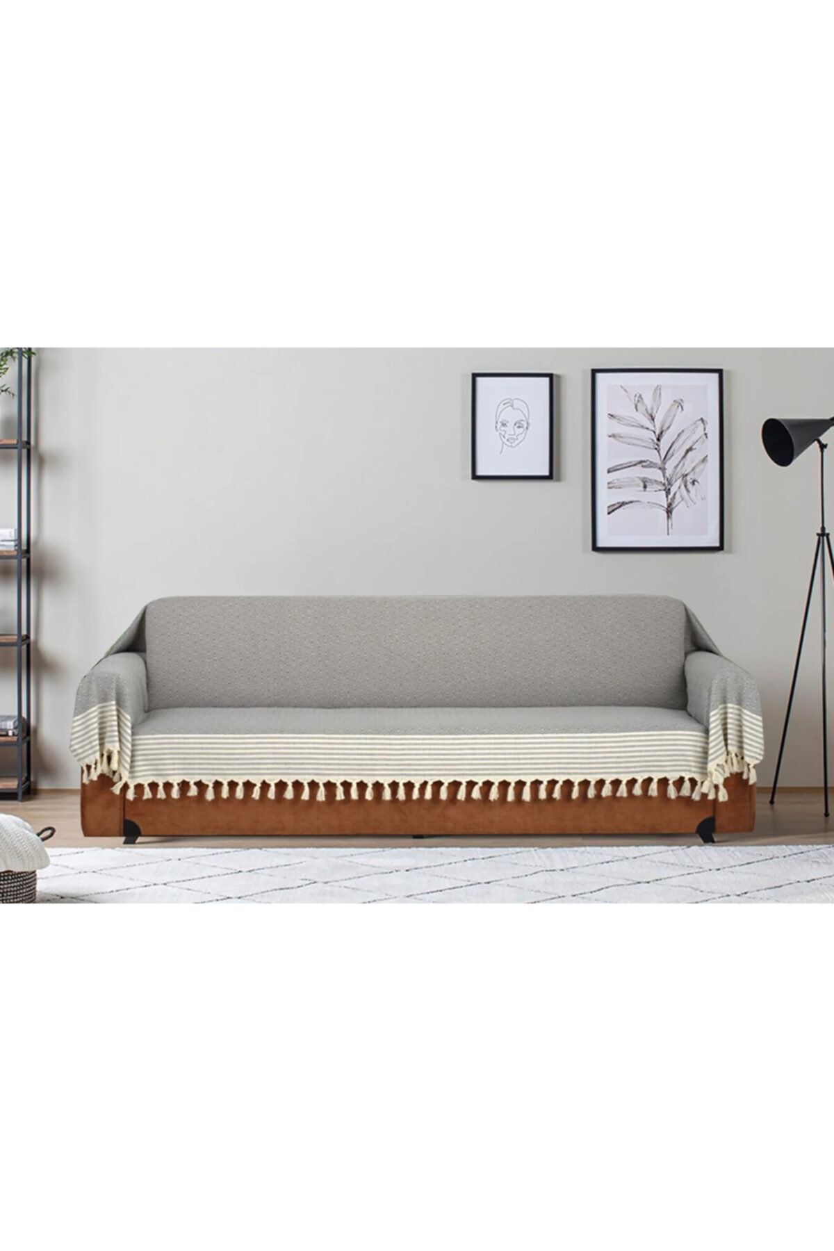 Kubalhome Koyu Gri Kollarını Örten Organik El Bağlama Buldan Bezi 180 X 300 Cm Koltuk Kanepe Çekyat Örtüsü