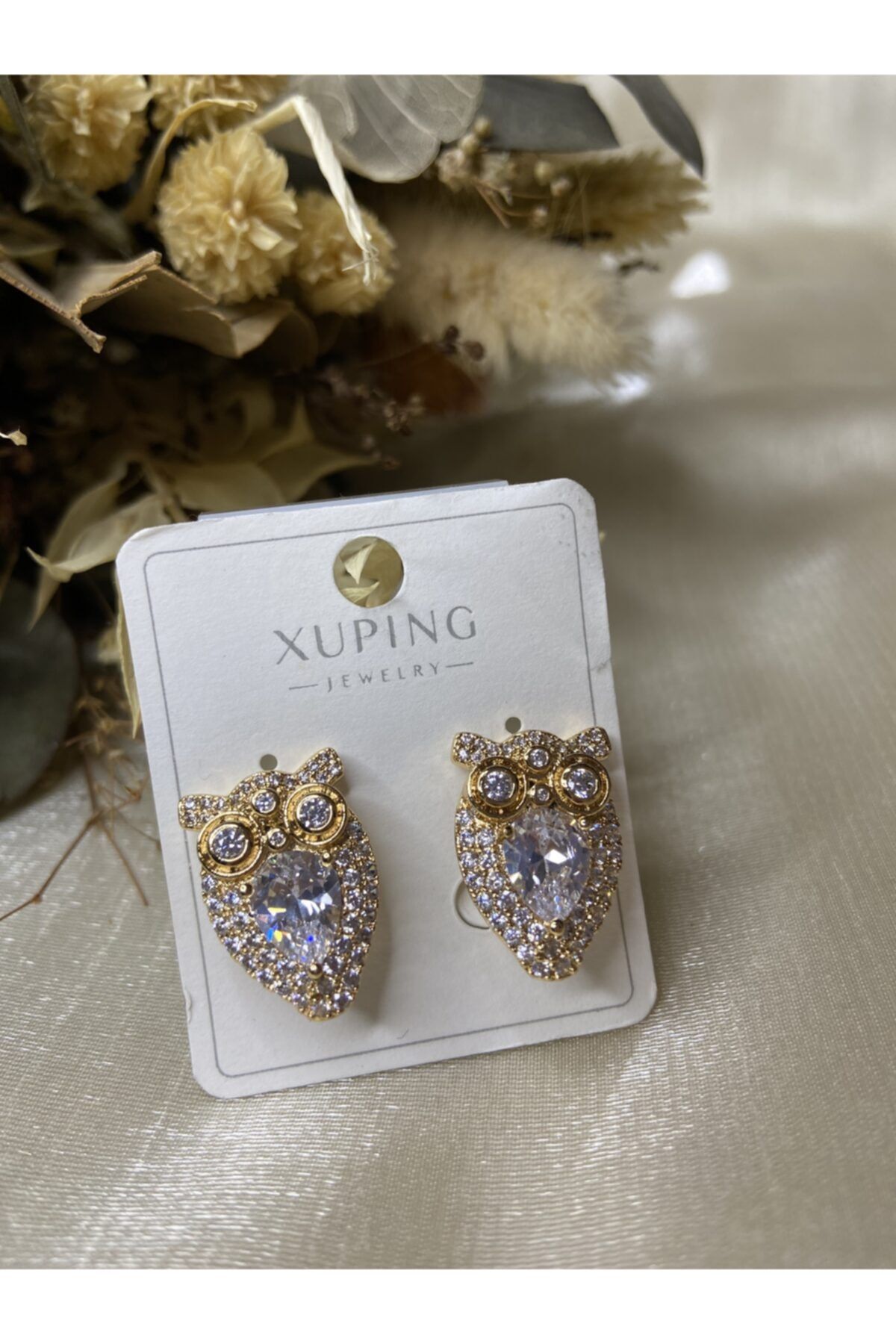 XUPING JEWELRY Taşlı Baykuş Xuping Çelik Küpe
