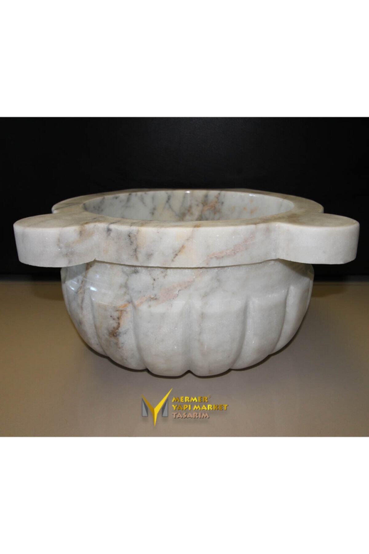 MYM Mermer Yapı Market Tasarım Muğla Beyaz Mermer Kavun Dilimli Kurna