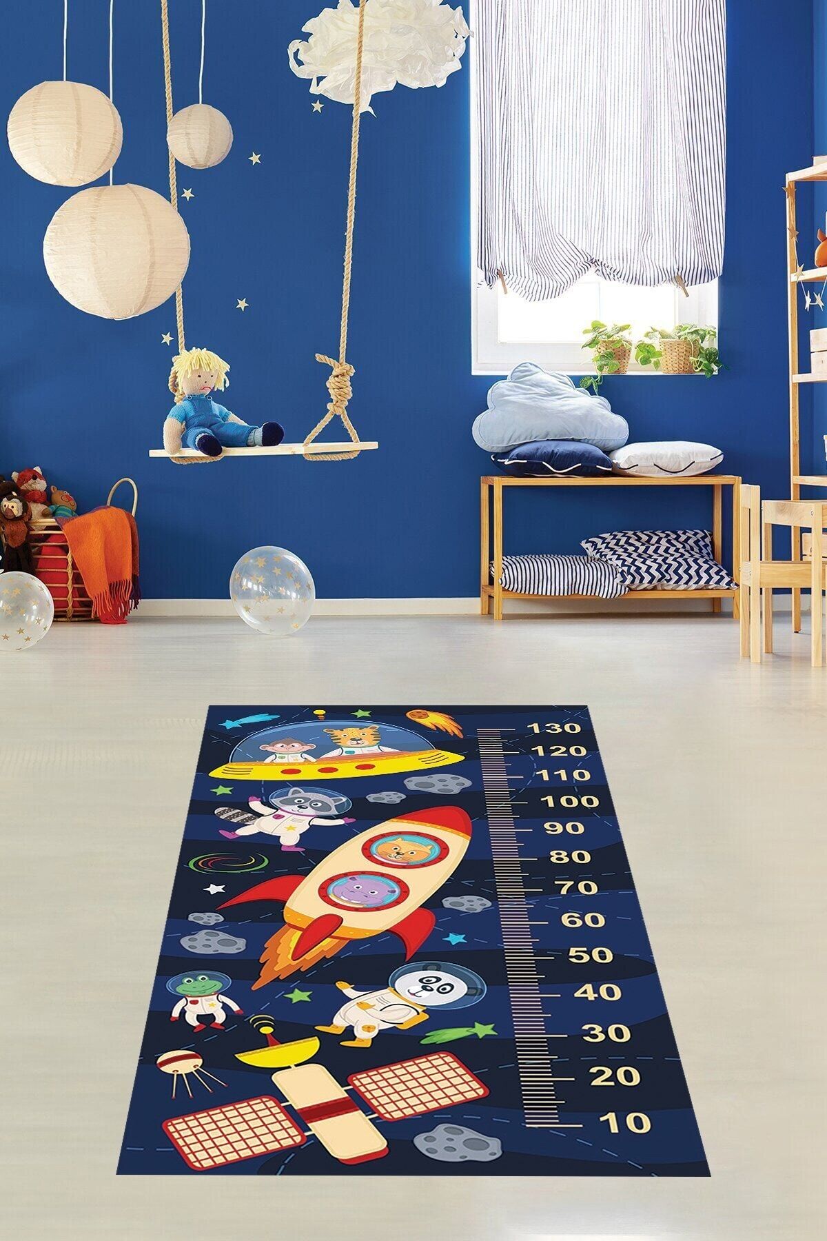 Gökotta Boy Ölçme Cetvelli Halı Dijital Baskı Yıkanabilir Kaymaz Taban Çocuk Odası Halısı