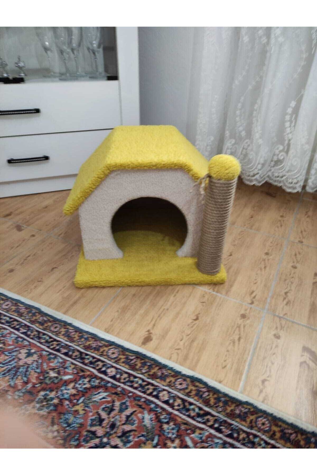 Can's Cat Sarı Peluş Kaplama Kedi Evi