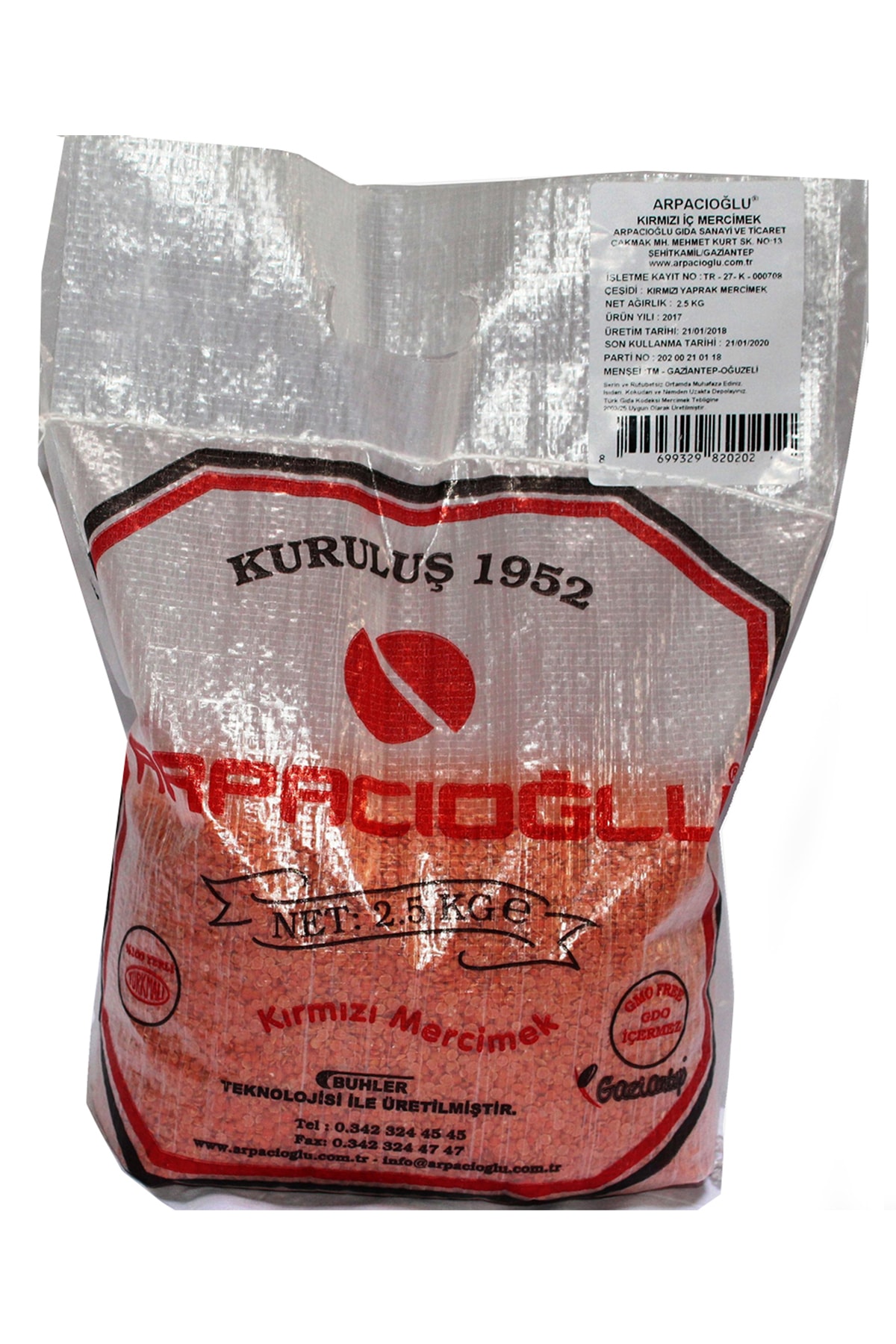 Arpacıoğlu %100 Yerli Türk Malı Kırmızı Yaprak Mercimek 2.5kg (naturel)