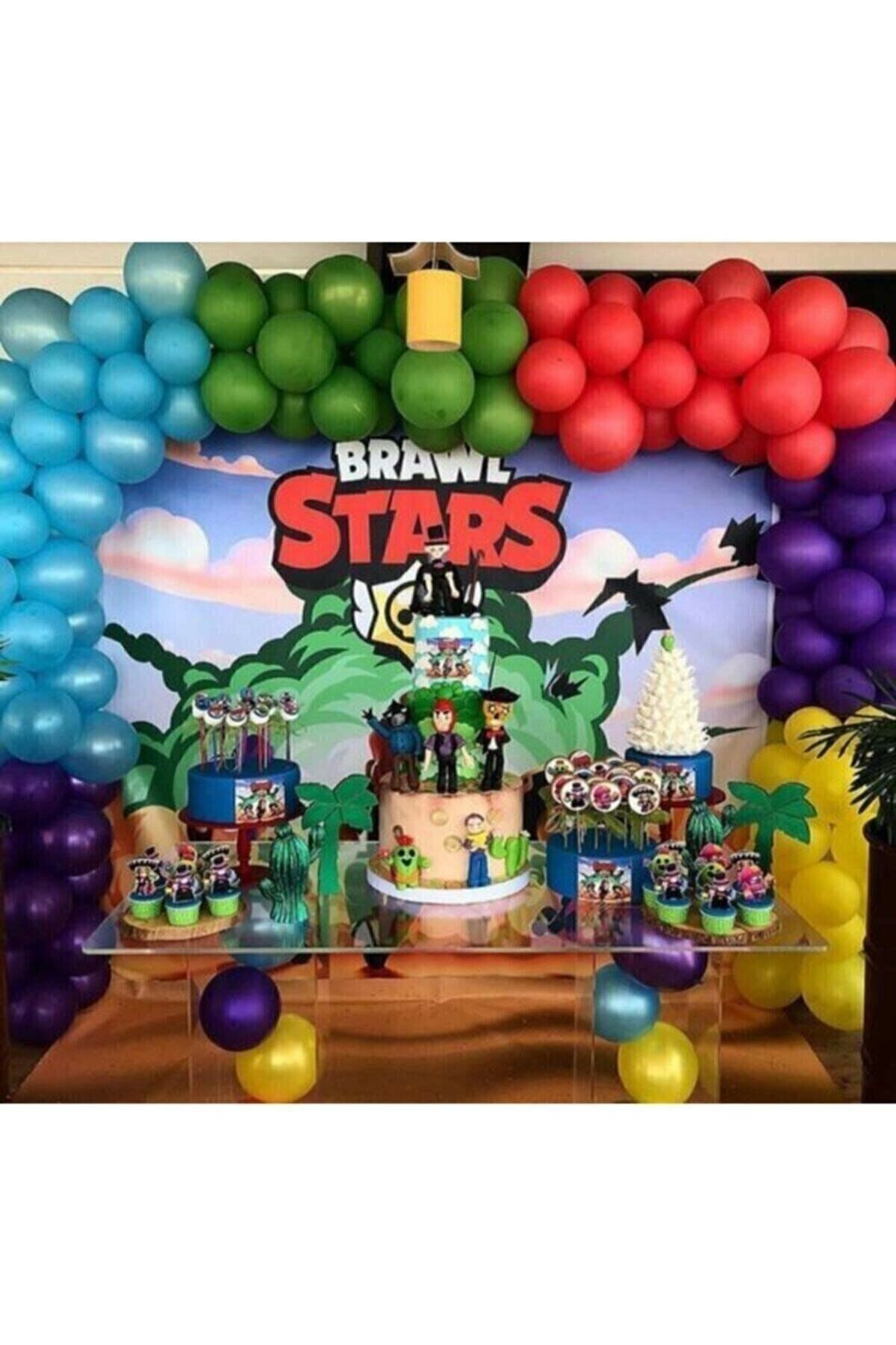 BEST PARTİ Brawl Stars Konsept Doğum Günü Balonu-100 Adet Metalik Balon ve Balon Zinciri