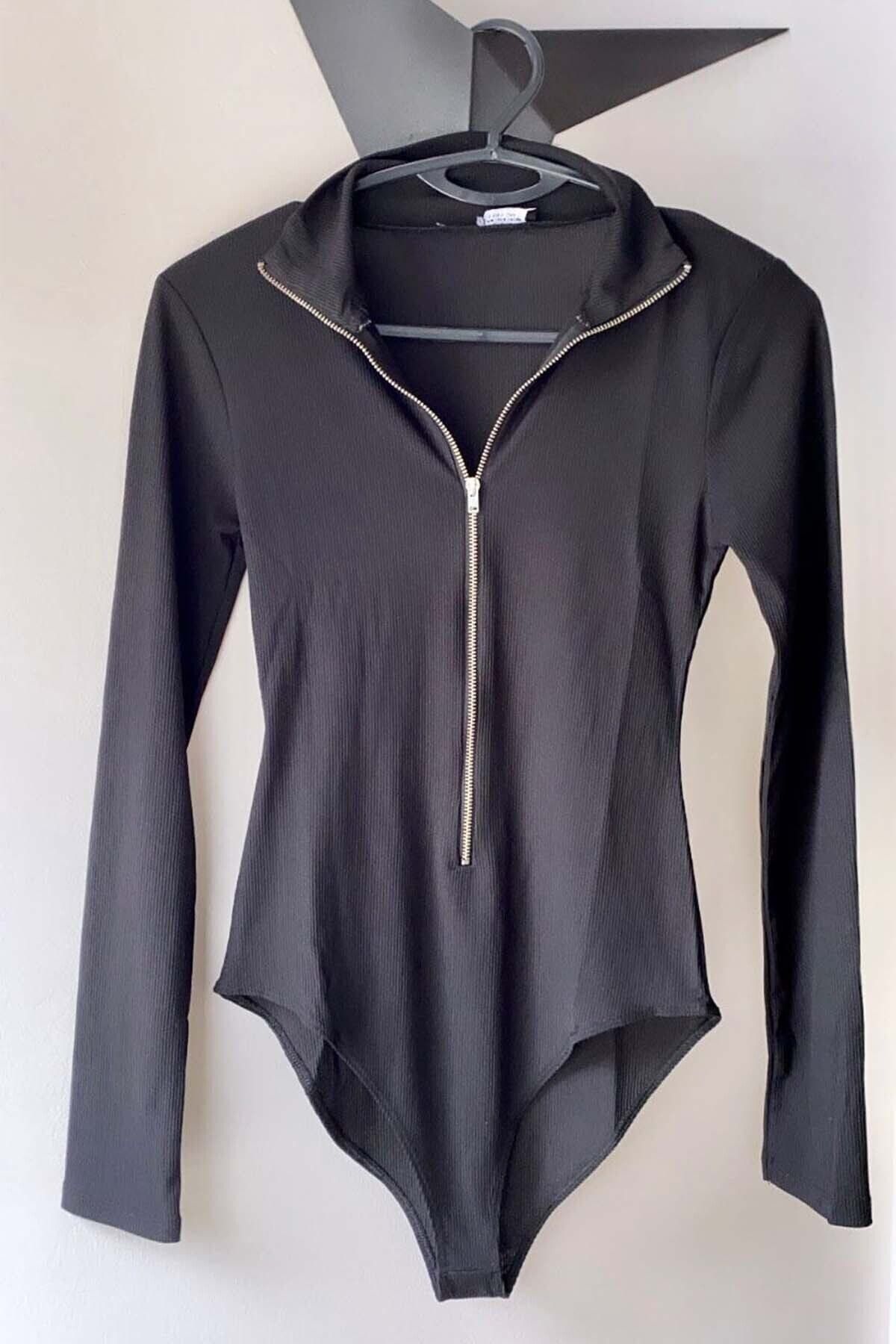 Enié by Ebru TAŞÇIOĞLU Kadın Siyah Fermuarlı Bodysuit