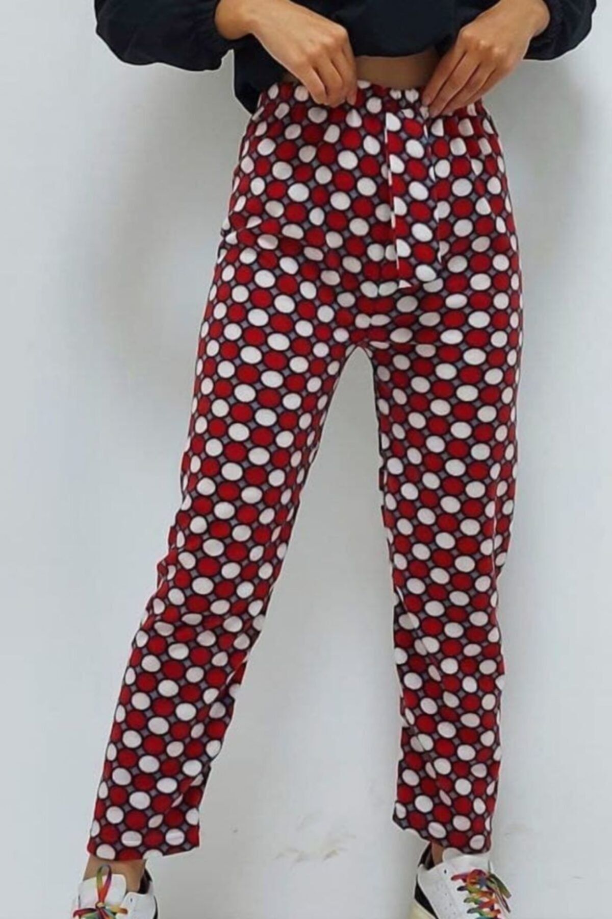 Uygunayakala Yuvarlak Desenli Pijama Altı Kırmızı