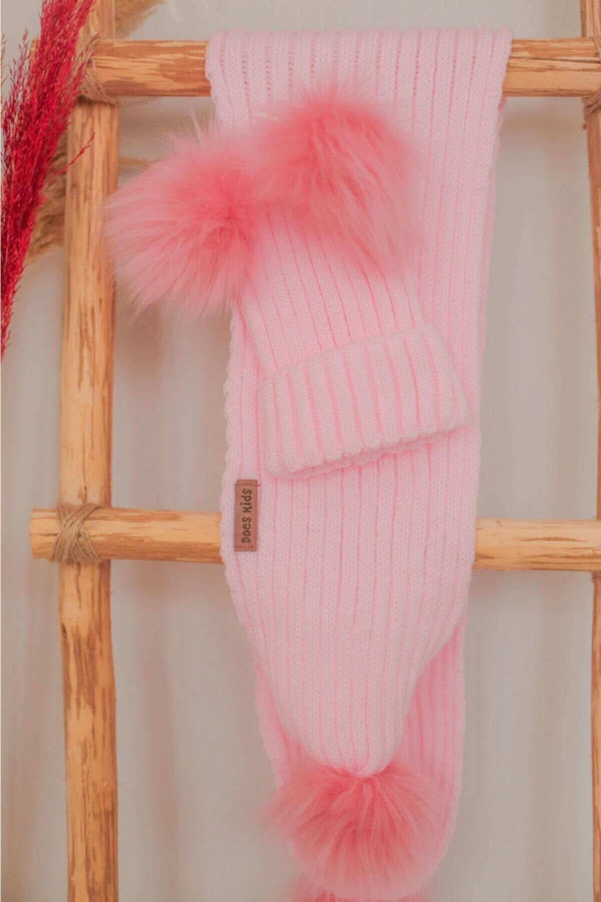 DOES KİDS Pembe Atkı Bere