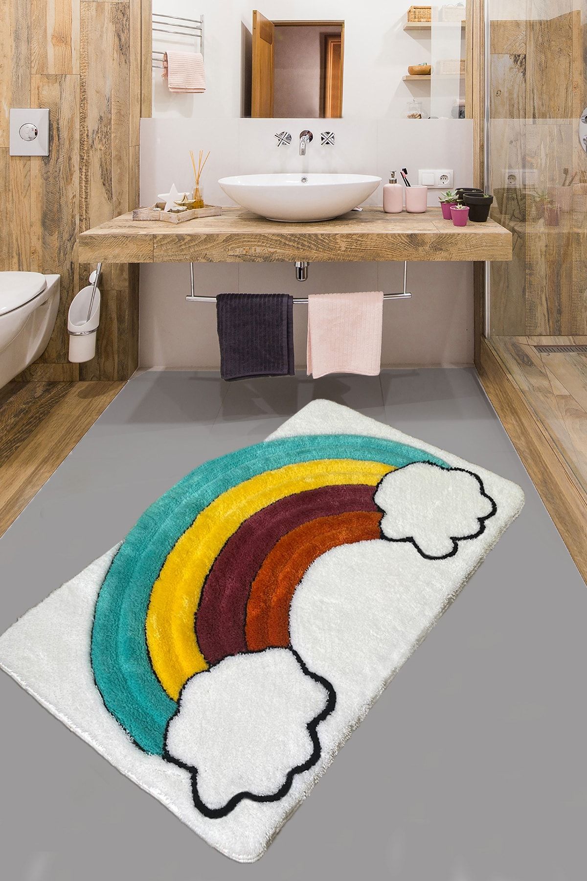 Chilai Home Noros Renkli 70x125 Cm Banyo Halısı Paspas Kaymaz Taban Yıkanabilir