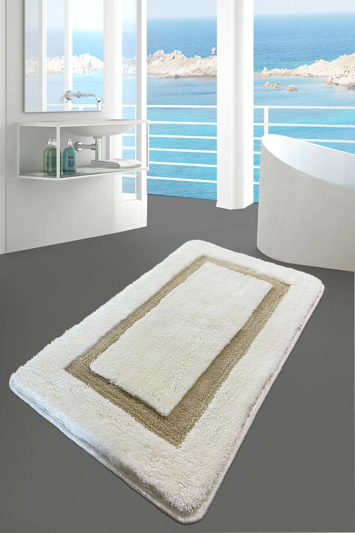 Chilai Home Quadrato Taş 70x120 Cm Banyo Halısı Paspas Kaymaz Taban Yıkanabilir