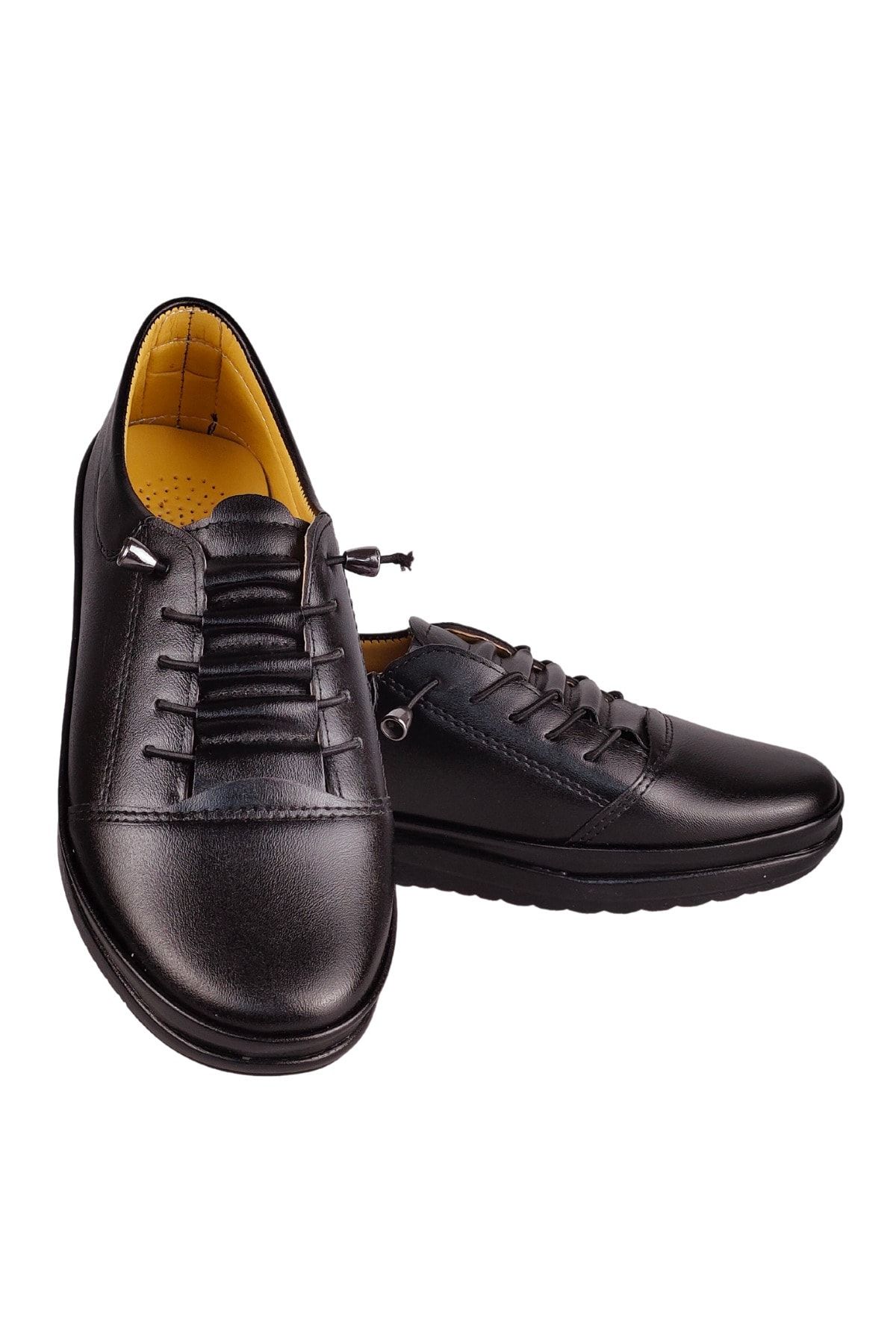 Ege's Shoes Ayzen Lastik Bağcıklı Kadın Ortopedik Ayakkabı Siyah