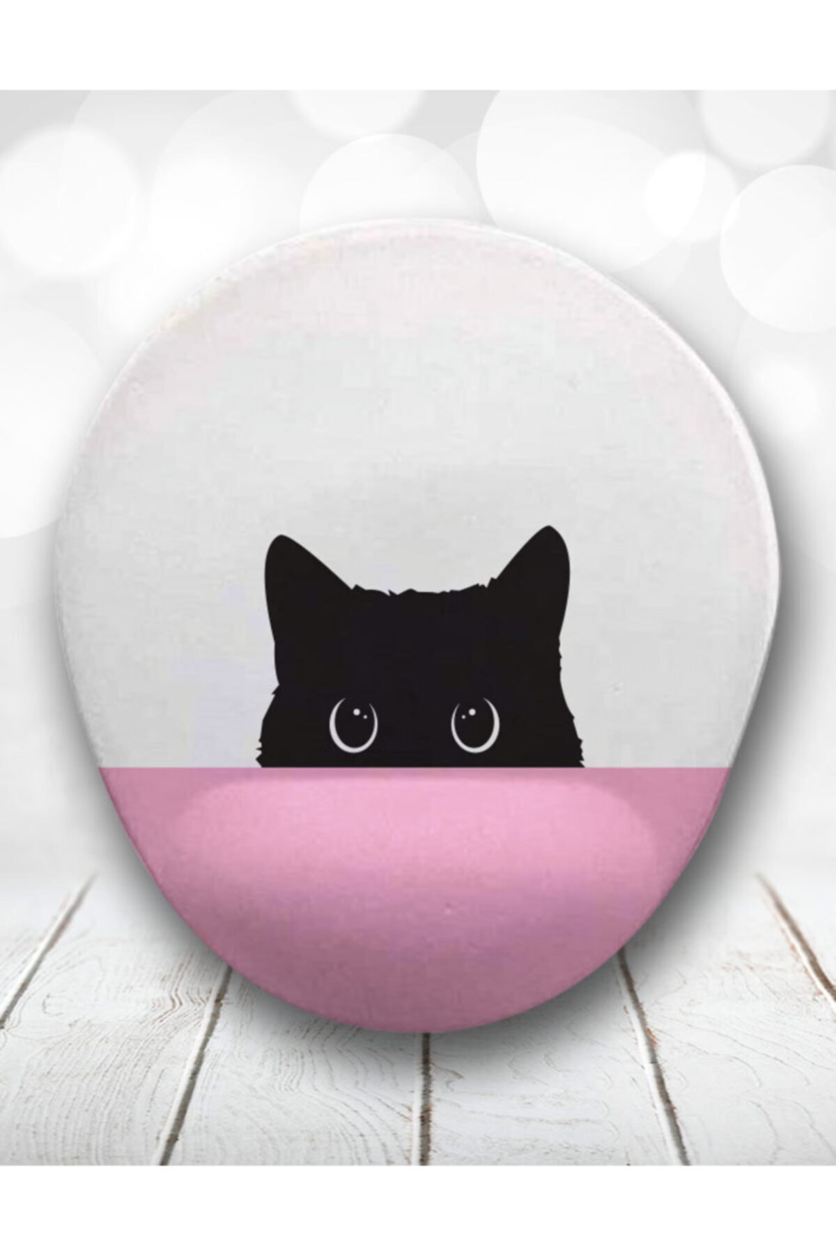 Atölye Çizgi Siyah Pembe Kedi Bilek Destekli Mouse Pad Oval
