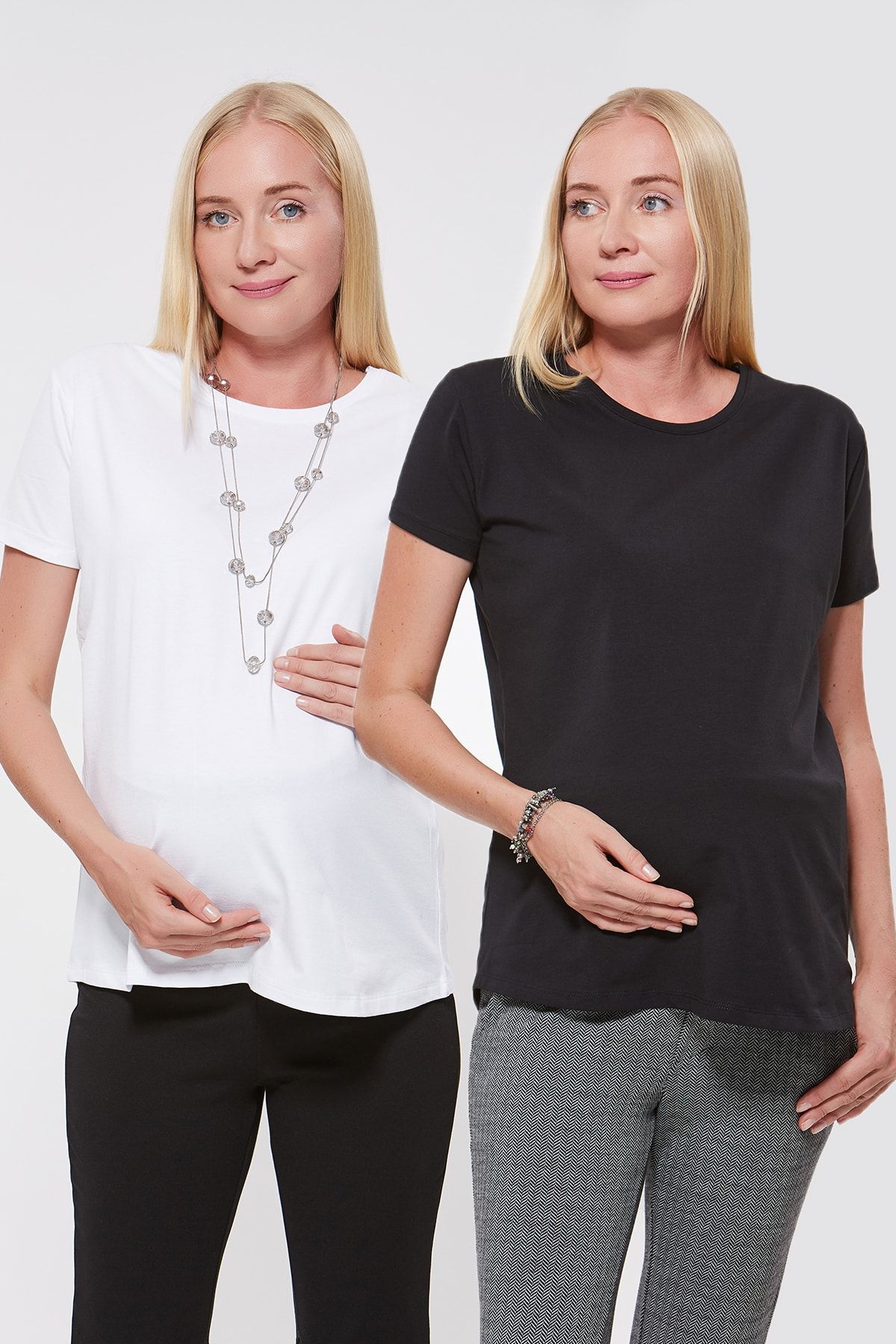 Motherway Kadın Beyaz Hamile Tshirt 2'li Paket