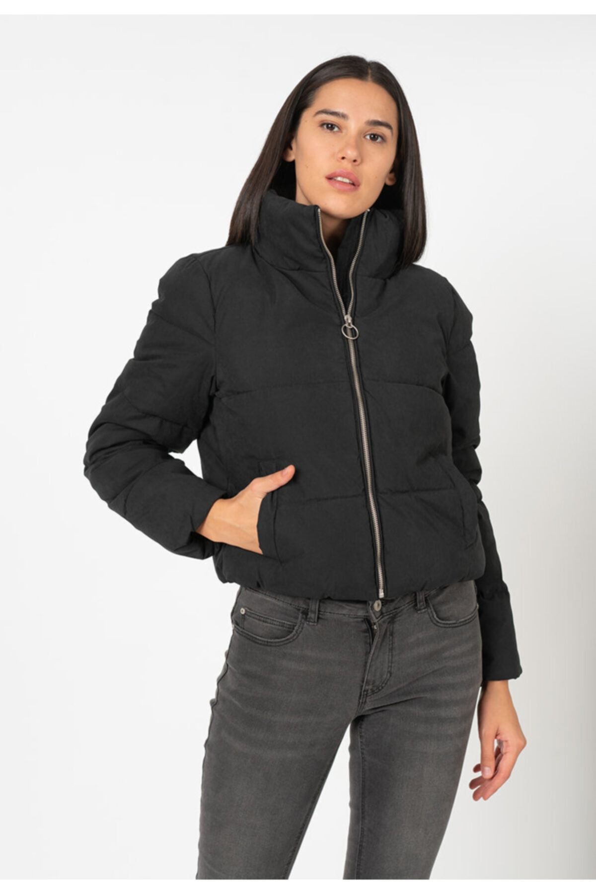 Only Kadın Siyah Onldına Short Quılted Puffer Otw Kaban