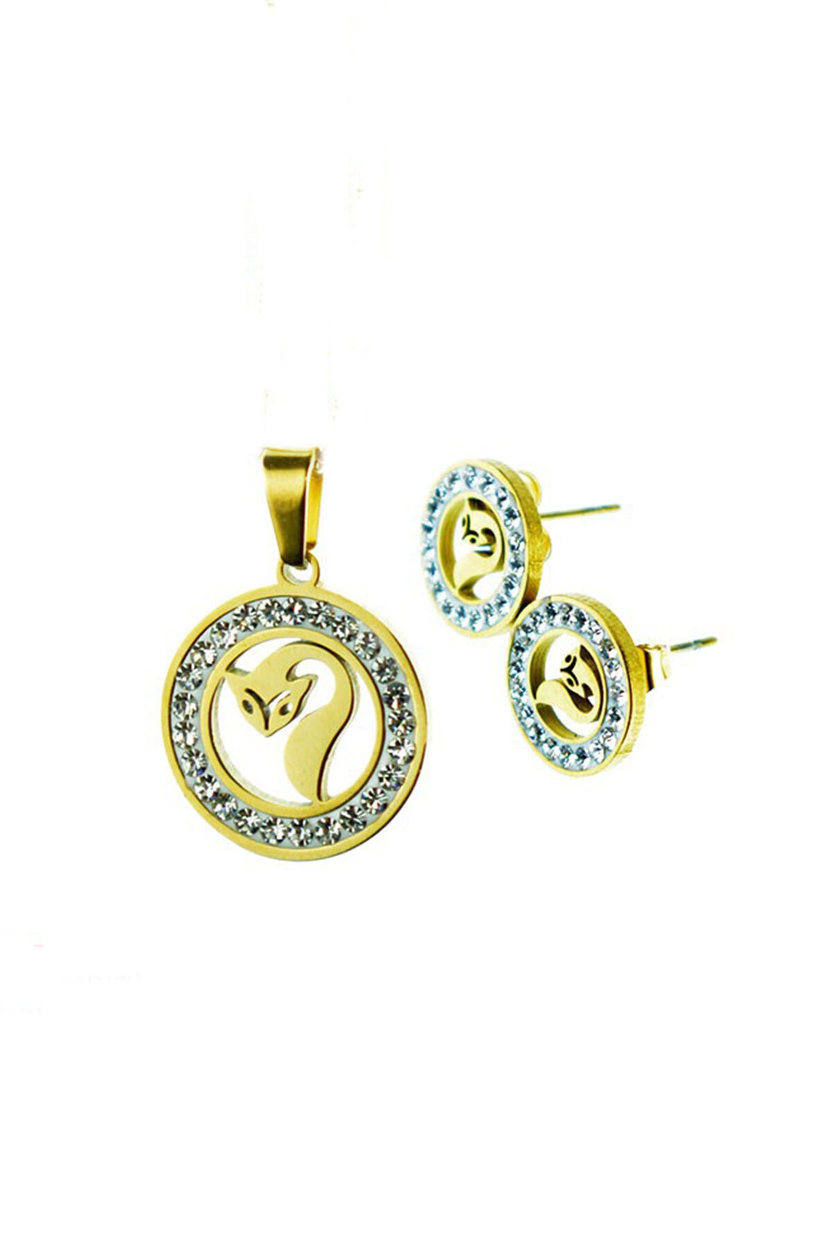 staınless steel Kadın Çelik Kolye Küpe Set Kedi Modeli