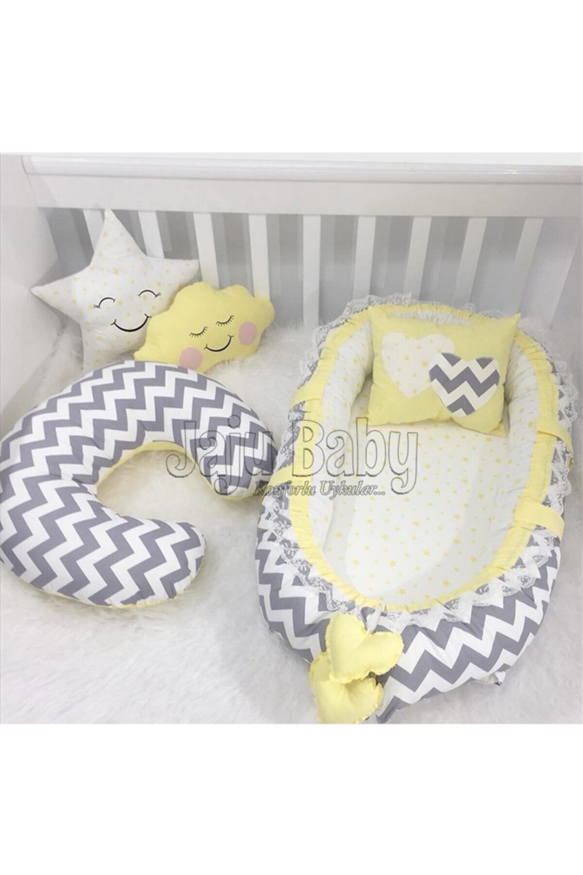 Jaju Baby Gri Zikzaklı Babynest Ve Emzirme Yastık Set