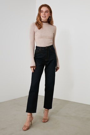 TRENDYOLMİLLA Lacivert Yüksek Bel Straight Jeans TWOAW21JE0793