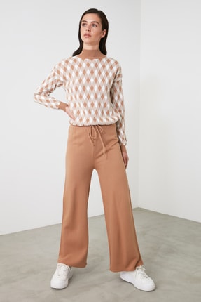 TRENDYOLMİLLA Camel Jakarlı Kazak Pantolon Triko Alt-&Uuml;st Takım TWOAW21AU0250