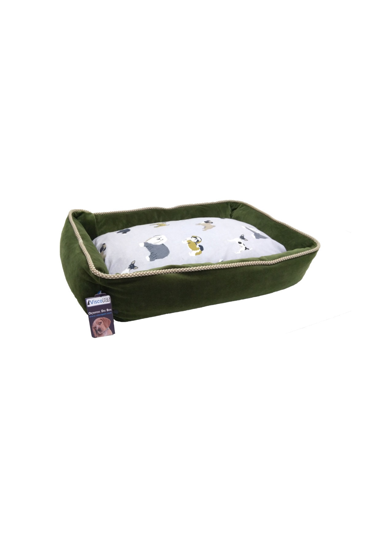 viscopet Zümrüt Yeşili+köpek Desenli Premium Visco Dolgulu Yıkanabilir Havuz Kedi Köpek Yatağı 75x60cmx18cm