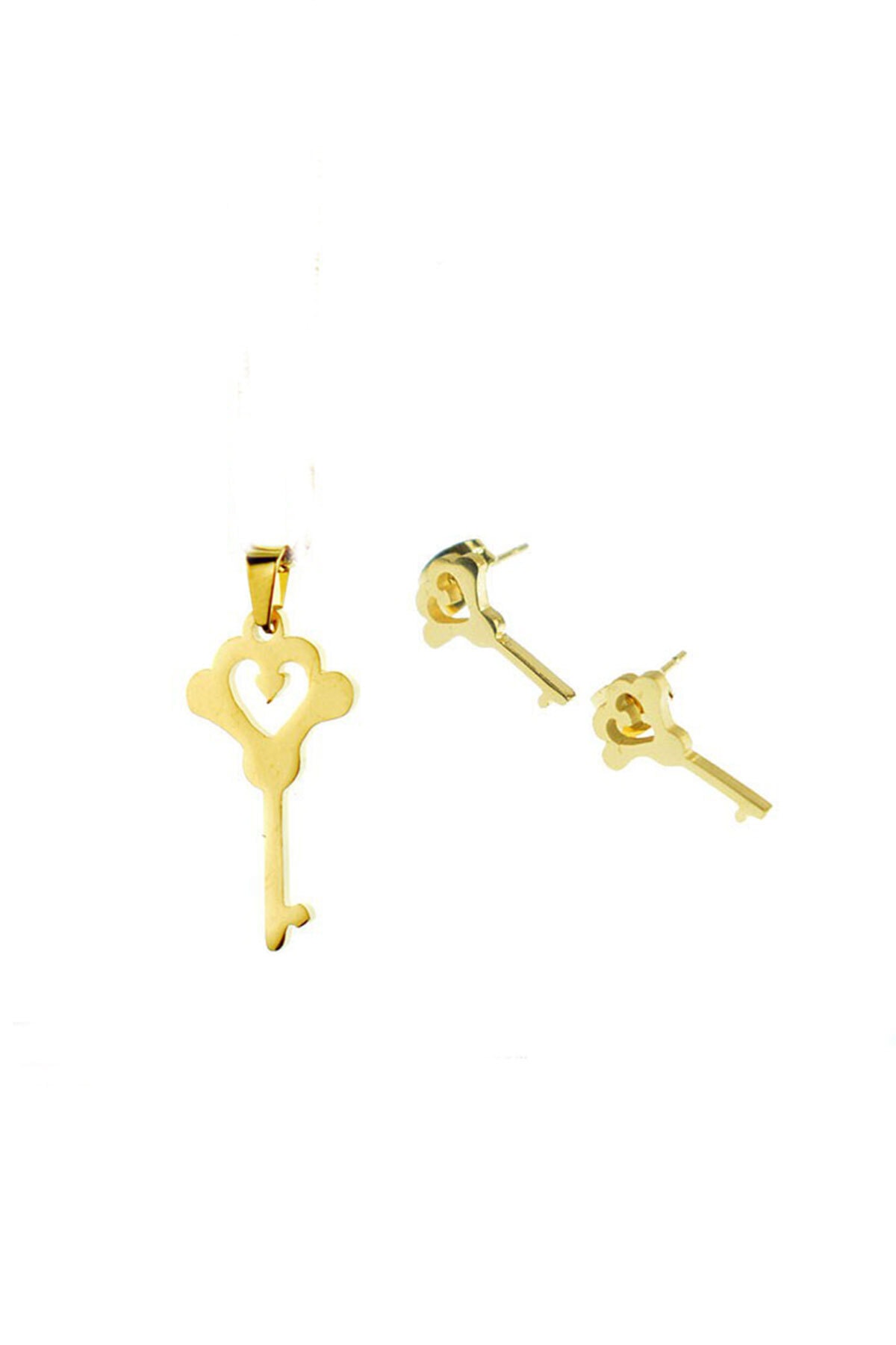 staınless steel Kadın Altın Çelik Kolye Küpe Set Anahtar Model