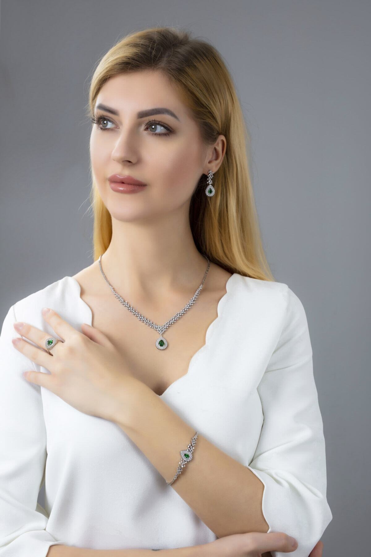 BARIŞ TAKI Kadın 925 Ayar Gümüş Hürrem Pırlanta Su Yolu Düğün Set