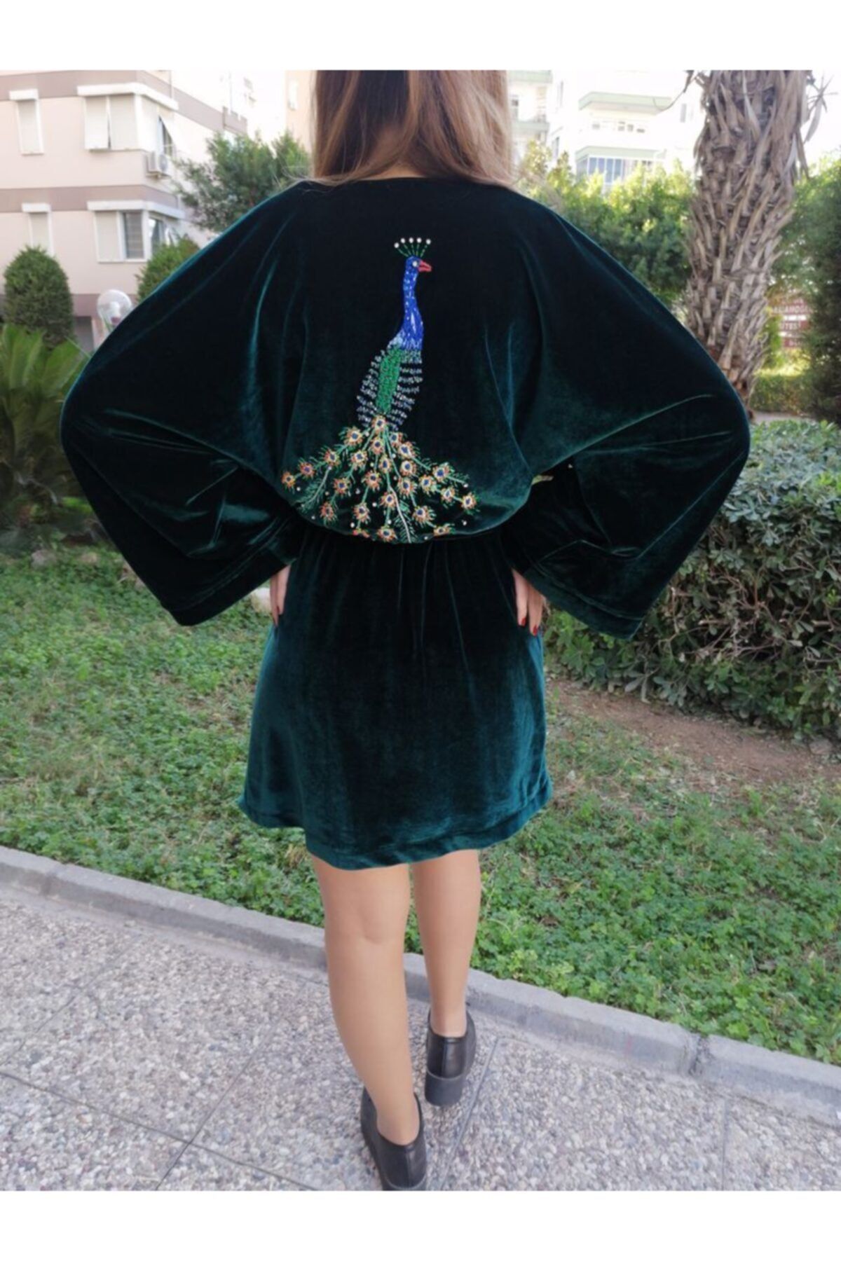 atölye nini Kadın Kadife Kasnak Işlemeli Kimono