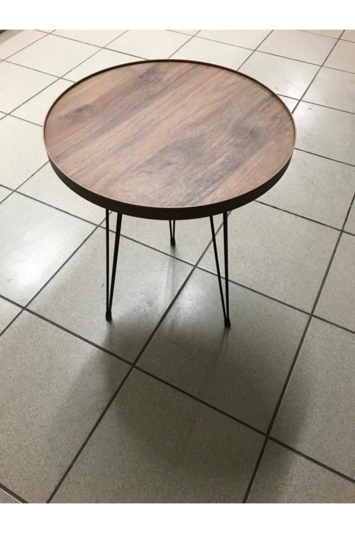 damila Kahverengi 3 Ayaklı Ahşap Yan Sehpa Mdf Metal Firkete Ayaklı