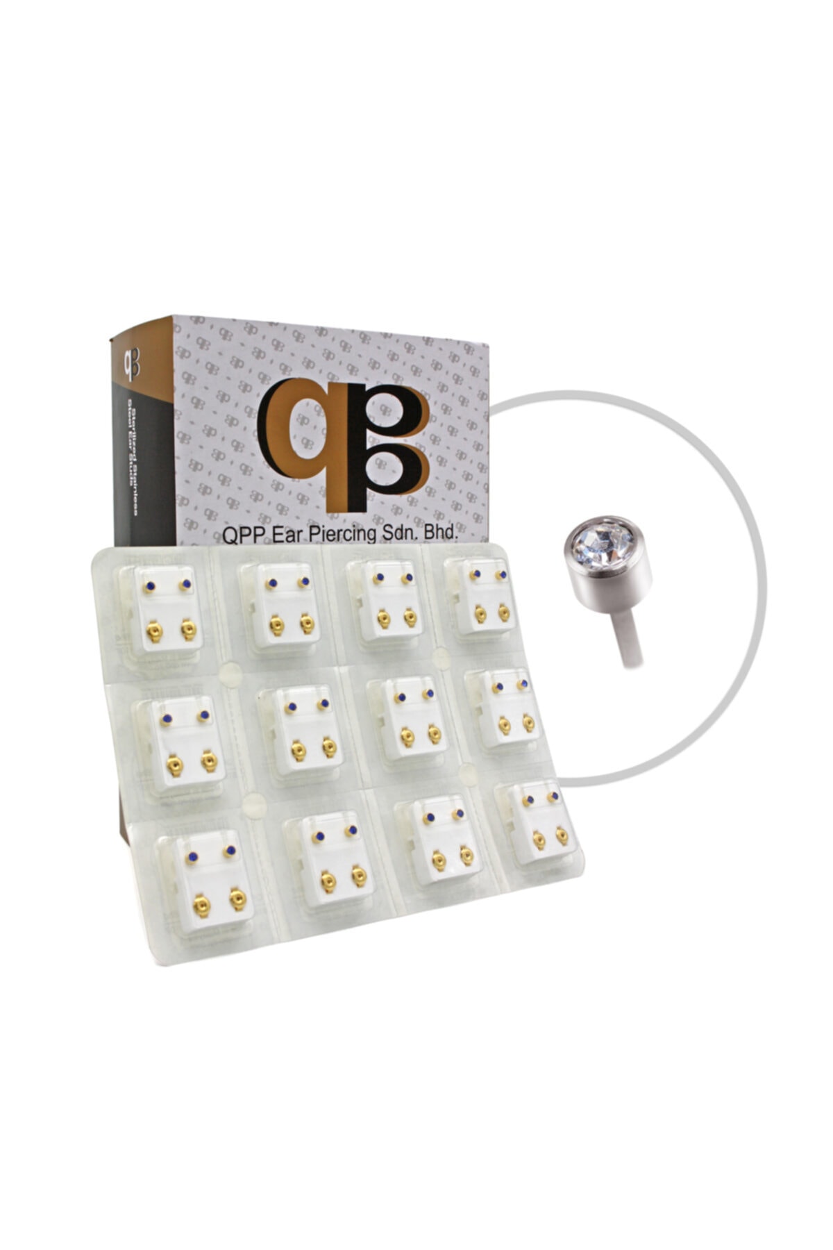 QPP Quality Piercing Products 12 Çift Beyaz Minik Taş Kulak Delme Küpesi