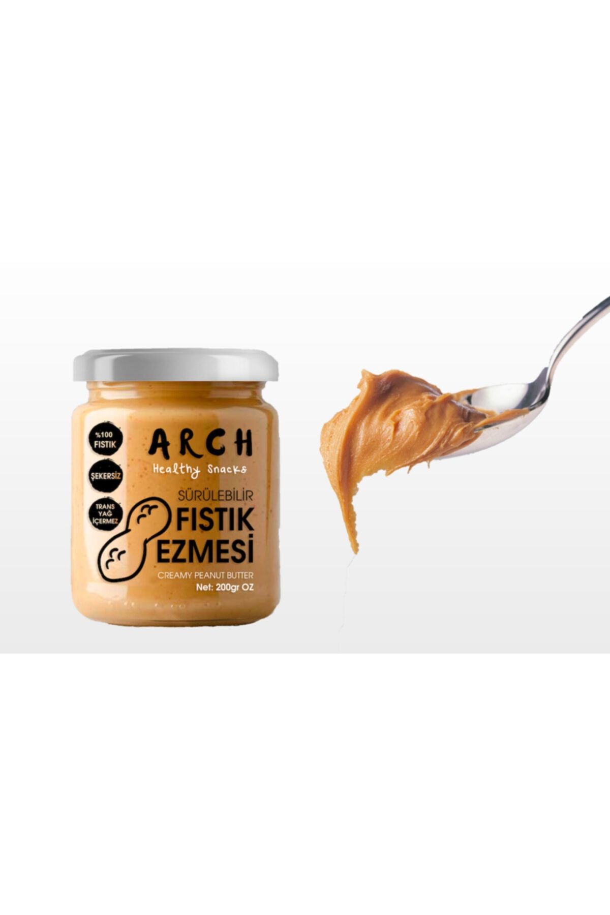 Arch Healthy Snacks Sürülebilir Şekersiz Fıstık Ezmesi 8'li Koli 200gr