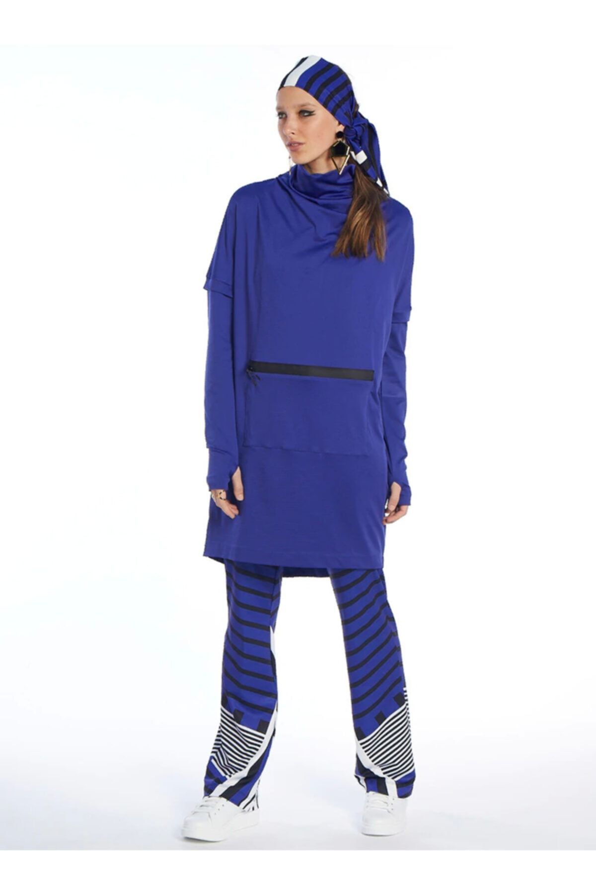 FD SPORTS Kadın Saks Mavisi Düz Mesh Sweatshirt