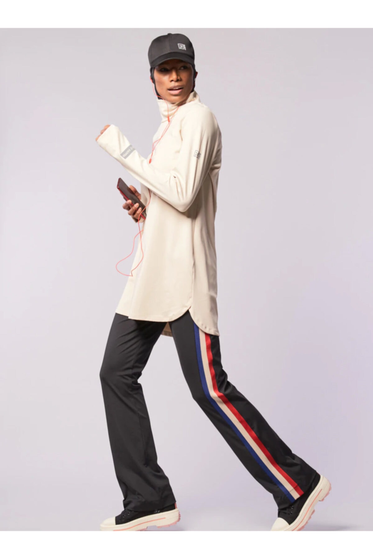 FD SPORTS Kadın Siyah Yanları Çizgili Detaylı Eşofman Altı