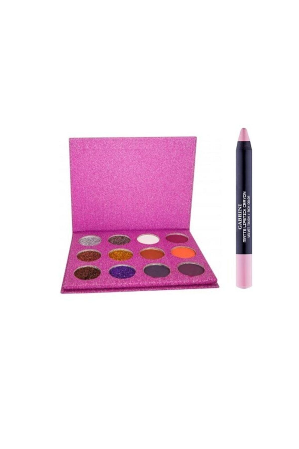 Gabrini Mc Ellyn Glitter Metallic Mor 12 Li Göz Farı + Matte Lipstick Cryayon No:23