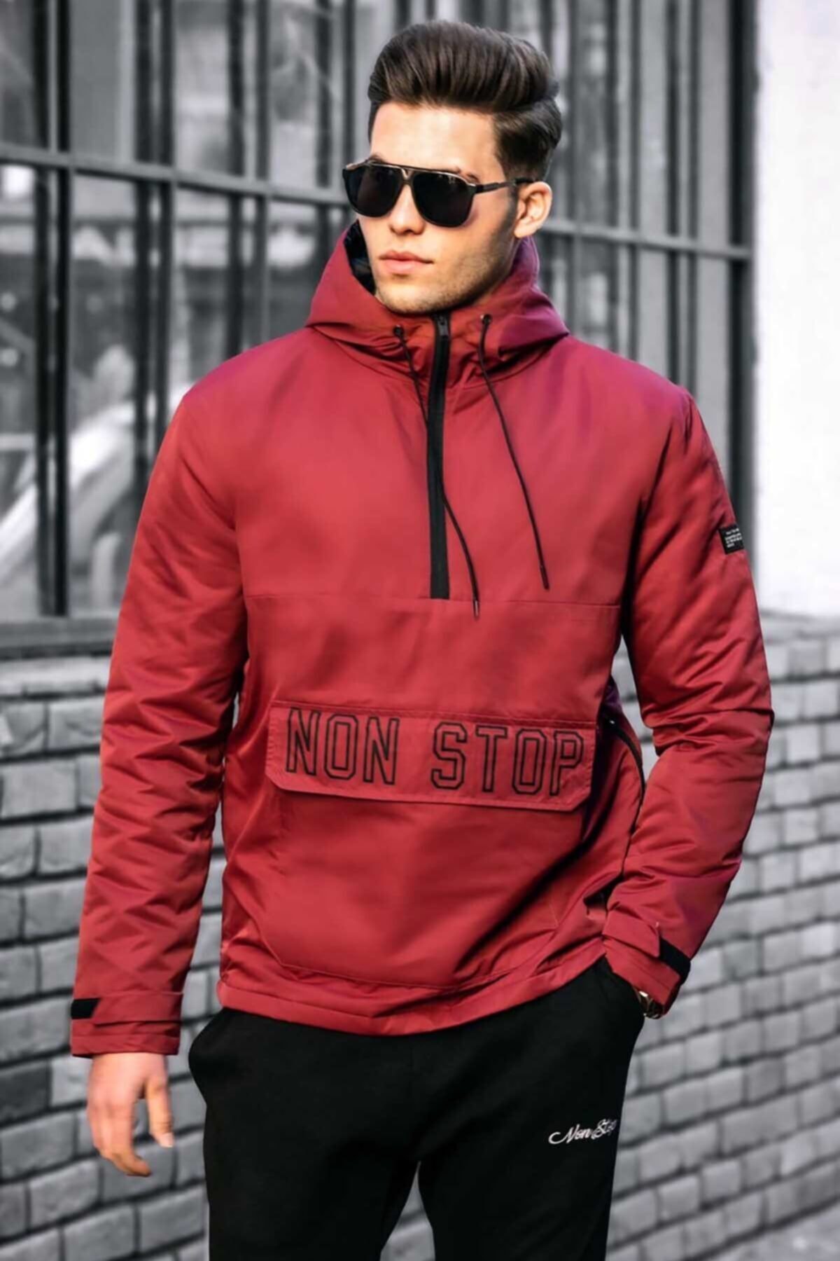 Madmext Bordo Erkek Şardonlu Yağmurluk 4916