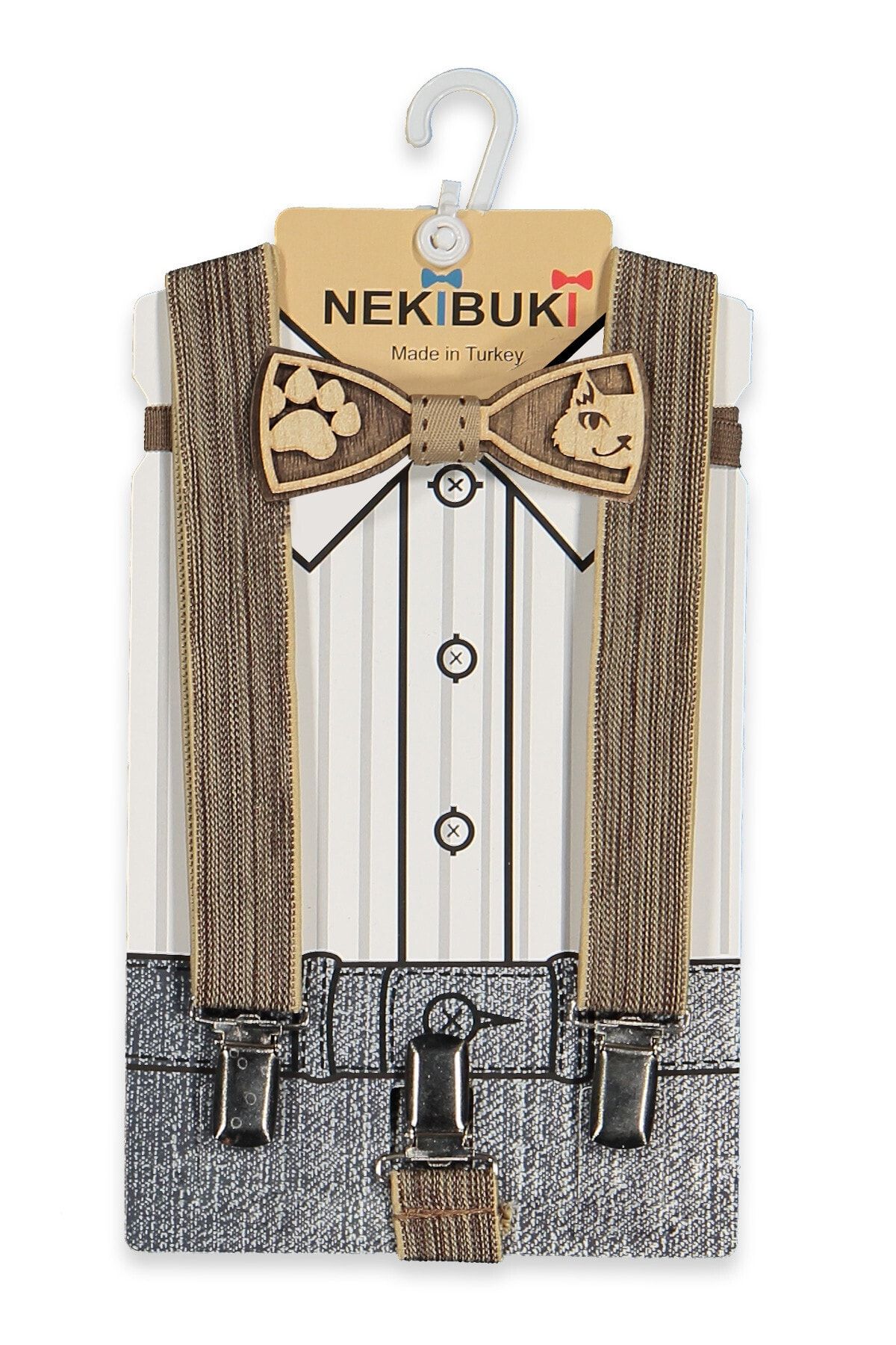 NEKİBUKİ 1-9 Yaş Desenli Ahşap Desenli Papyon