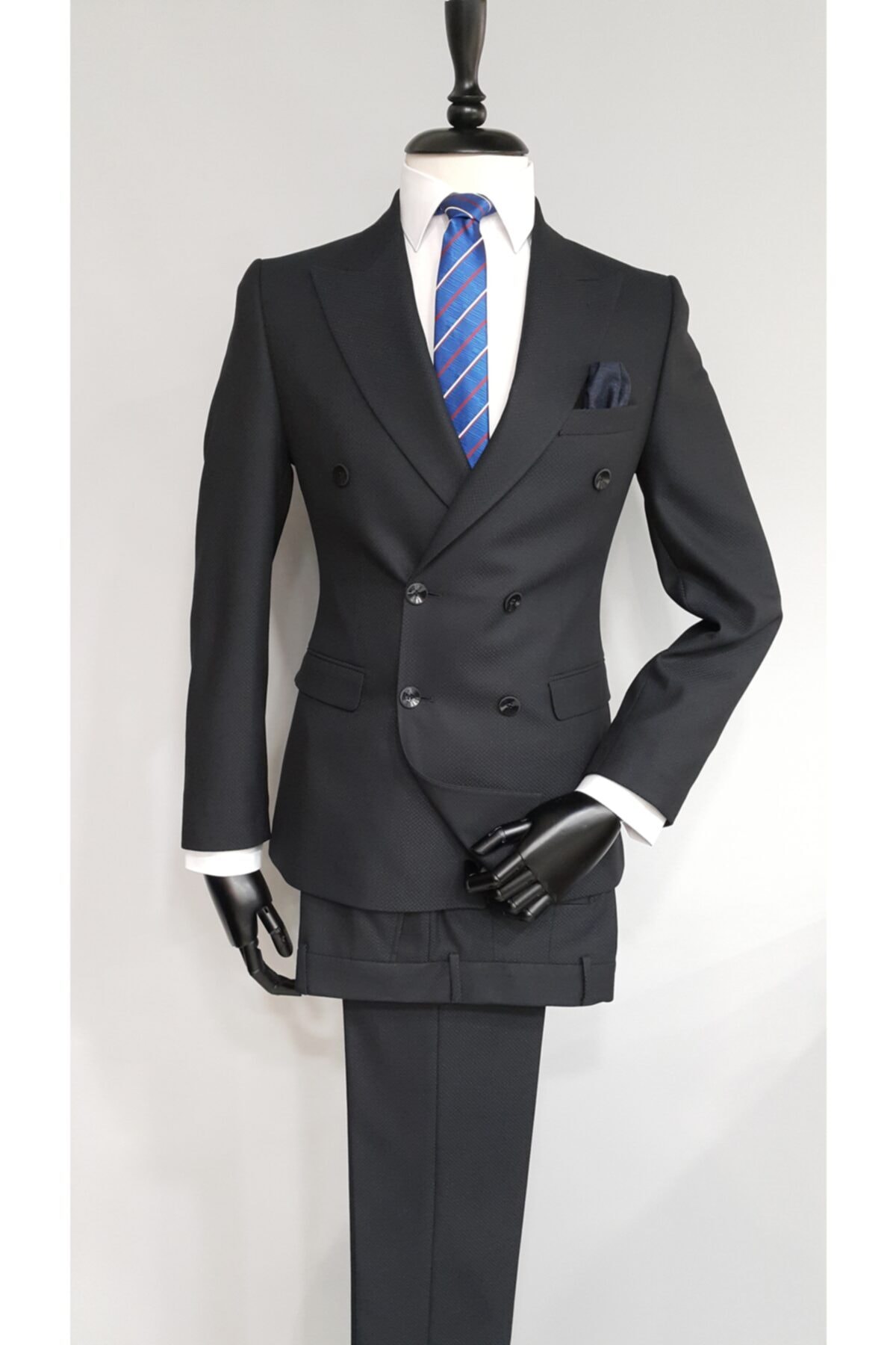 APARTRO Erkek Lacivert Slim Fit Kruvaze Takım Elbise