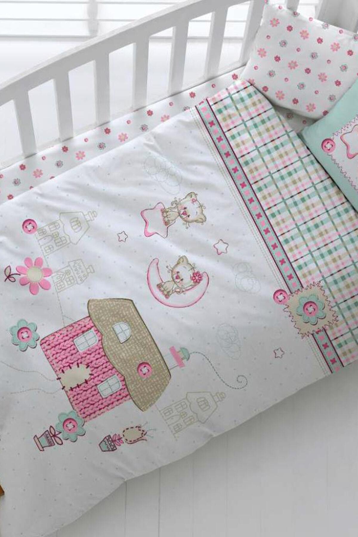 Kristal Bebek Nevresim Takımı Sleepy Cats Mint