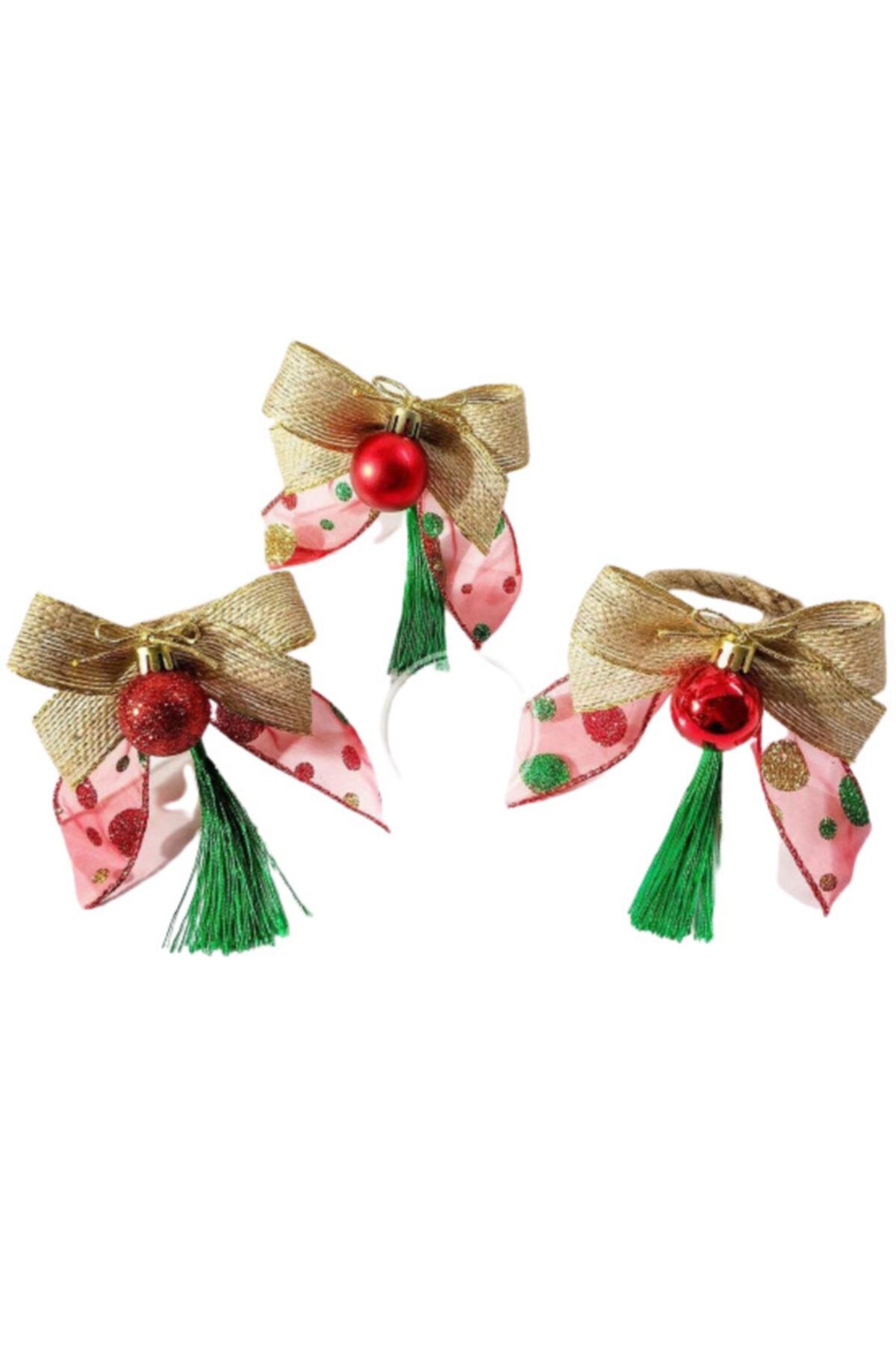 PEMBE MAVİ SÜS Yılbaşı Peçete Halkası - Peçetelik - Noel Peçete Halkası- Kırmızı Peçete Halkası Servis Sunum 6 Lı
