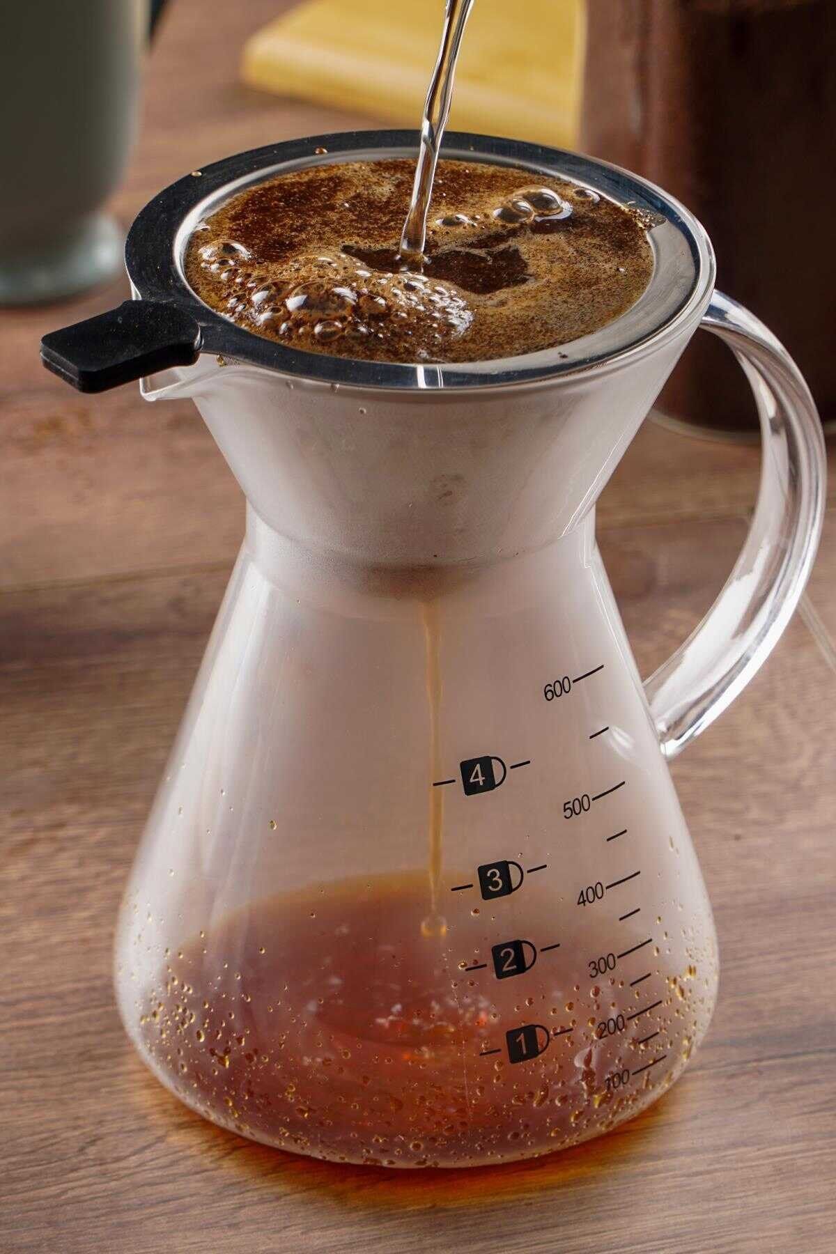 ACAR Coffe Time Metal Süzgeçli Borosilikat Cam Kahve Demlik - 600 Ml