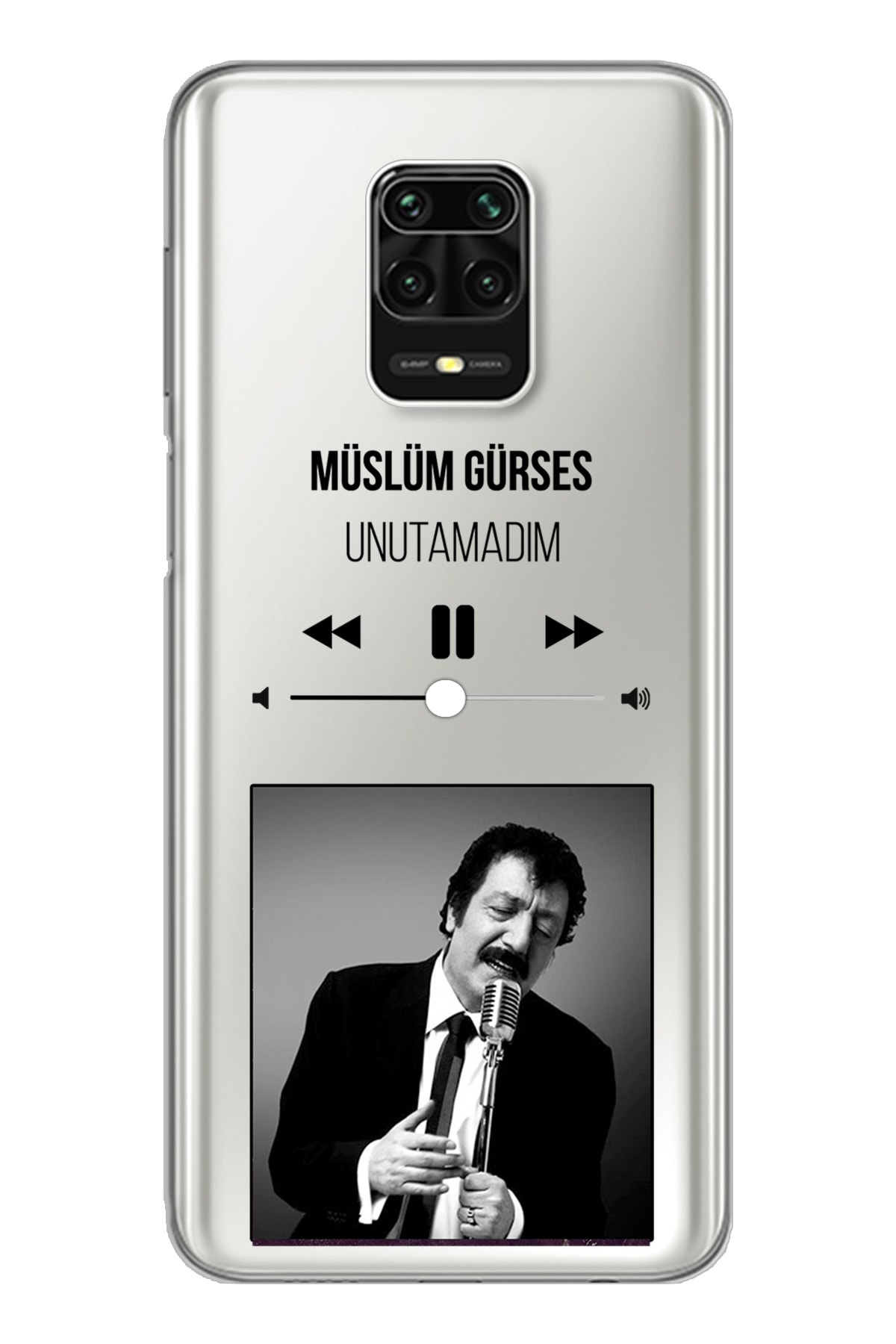 Spoyi Müslüm Gürses Mp3 Tasarımlı  Şeffaf Silikon Telefon Kılıfı Xiomai Redmi Note 9 Pro - Note 9s Uyumlu