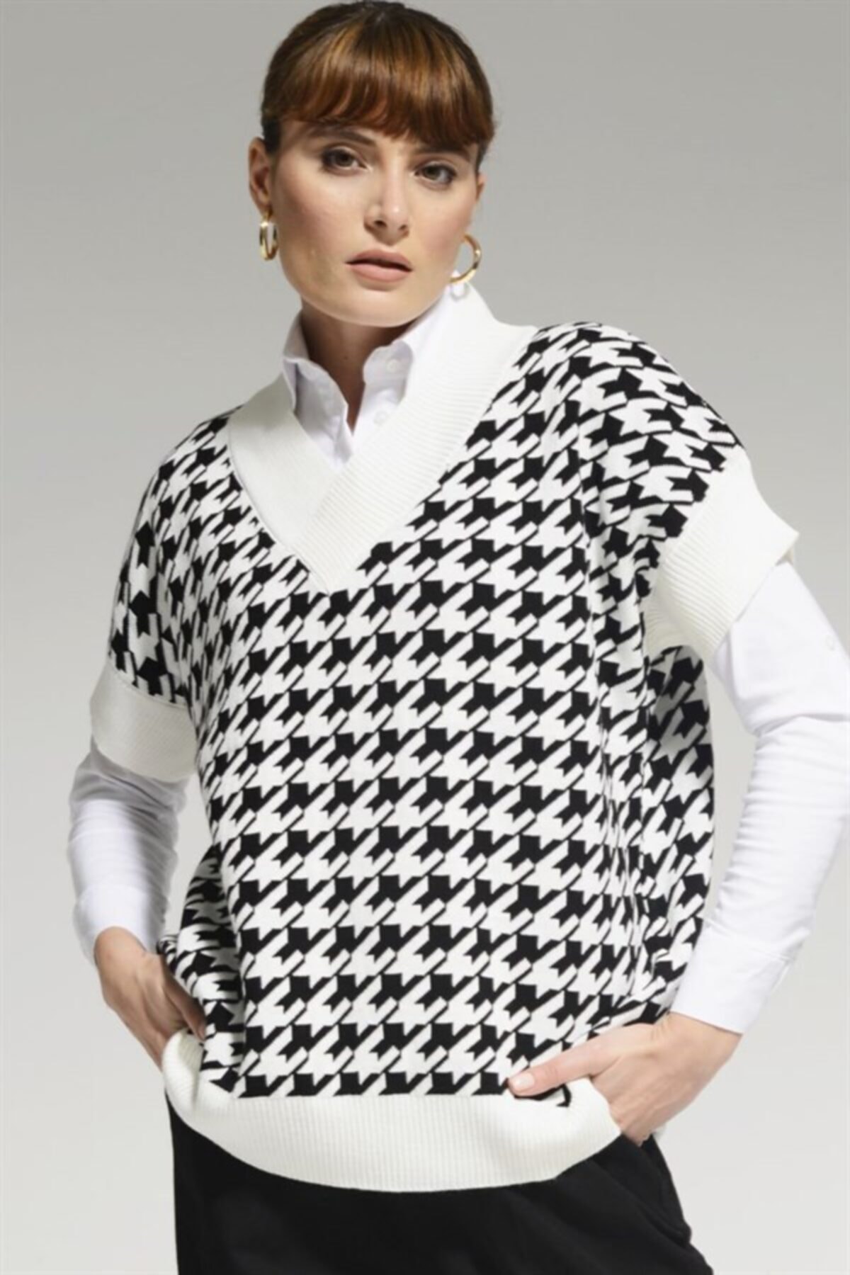 Adamayashop Kadın Siyah Beyaz Süveter