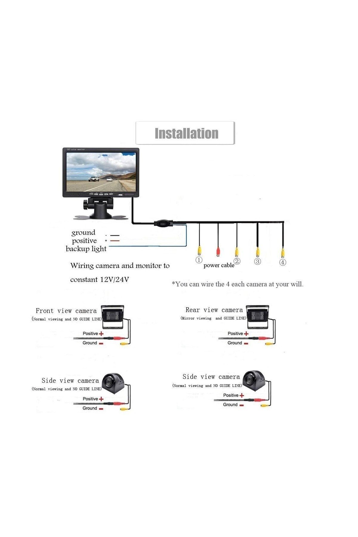 AEM Servis Tip Lcd Ekran 4 Bölge Gösteren Kamera 7" 2
