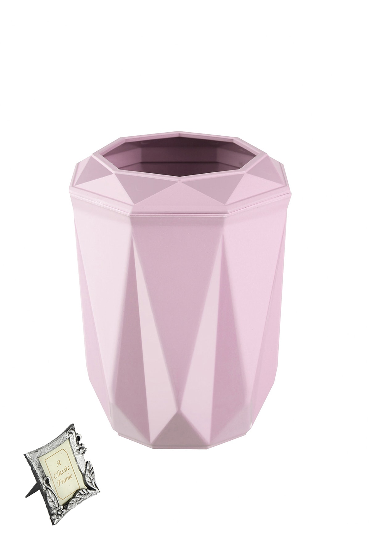 Entude Plastik Dekoratif Prizma Diş Fırçalık Pembe, Vanity Diş Fırçalık, Mini Çerçeve Hediyeli