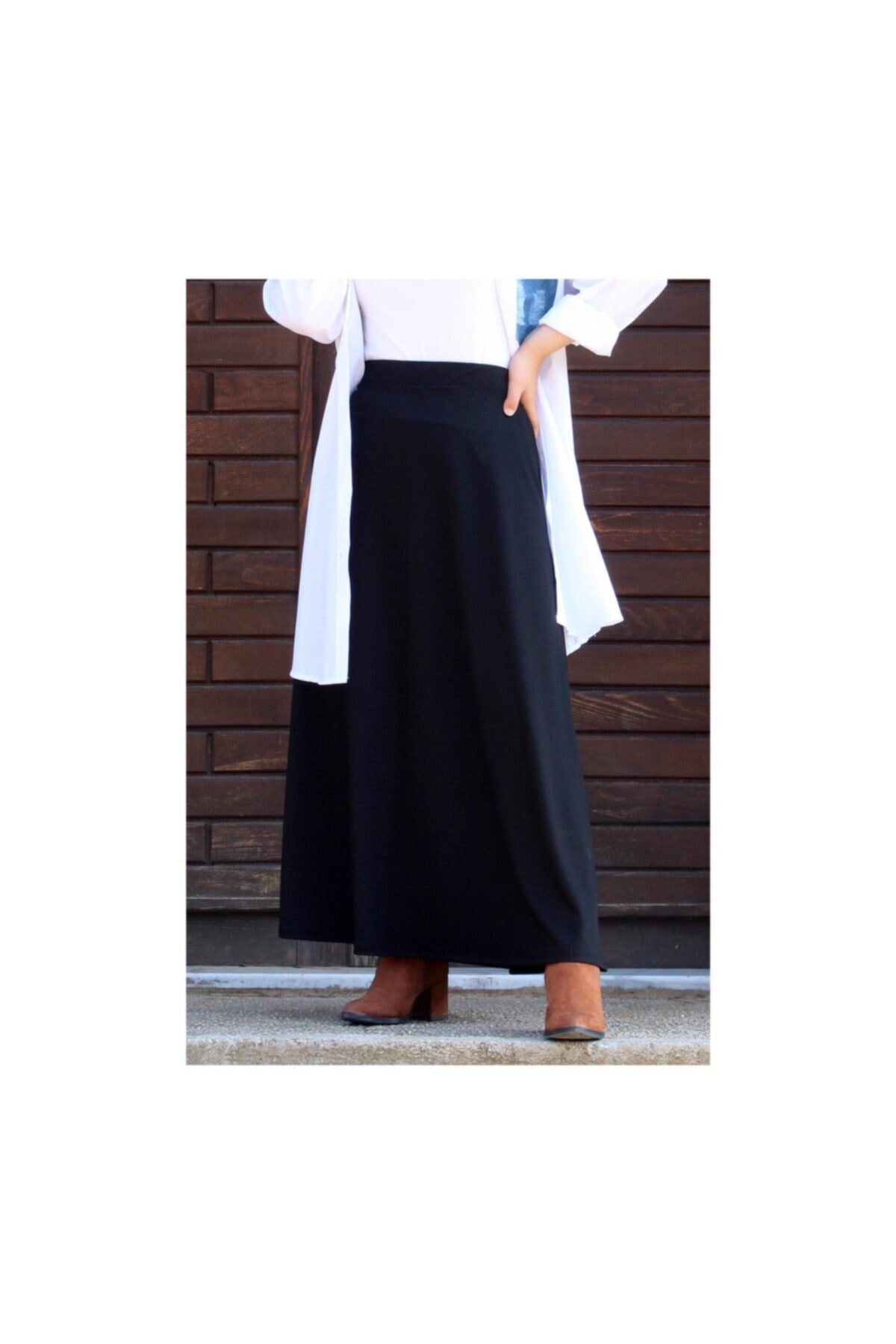 Defnemmoda Kadın Siyah Petek Desenli Kloş Etek S7920-p