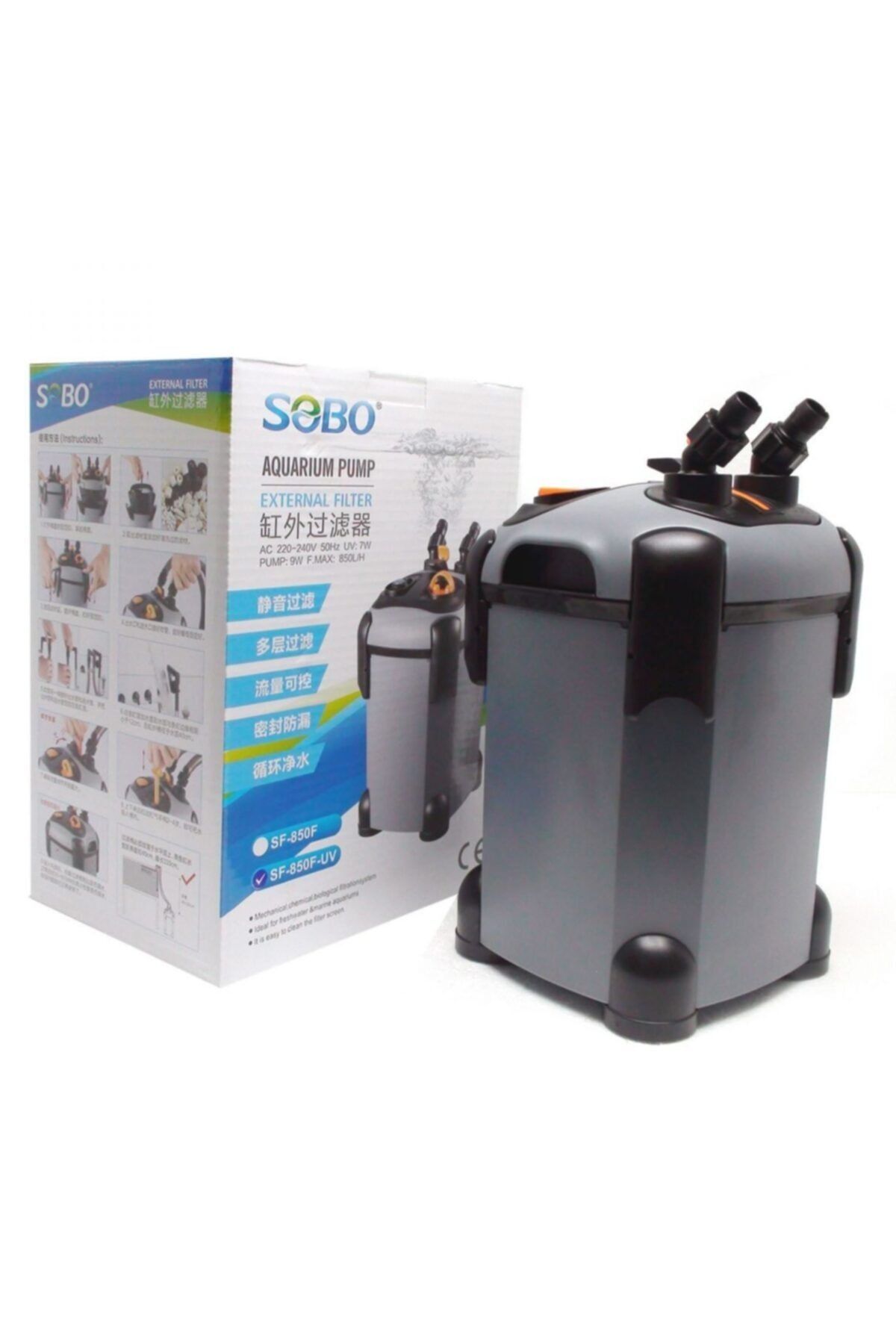 Sobo Akvaryum Dış Filtre Sf-850f+uv Işık 9w. 850 Lt/saat