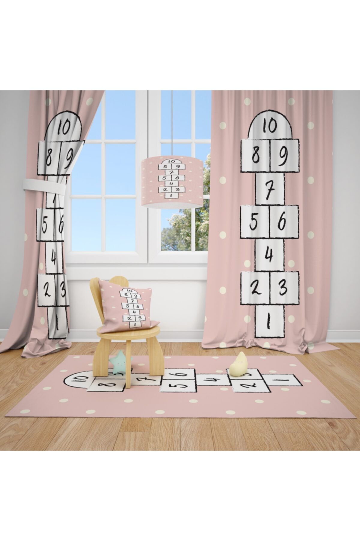 CİCİ TASARIM ÜRÜNLERİ Pembe Sek Sek Oyunu Çocuk Odası Halısı