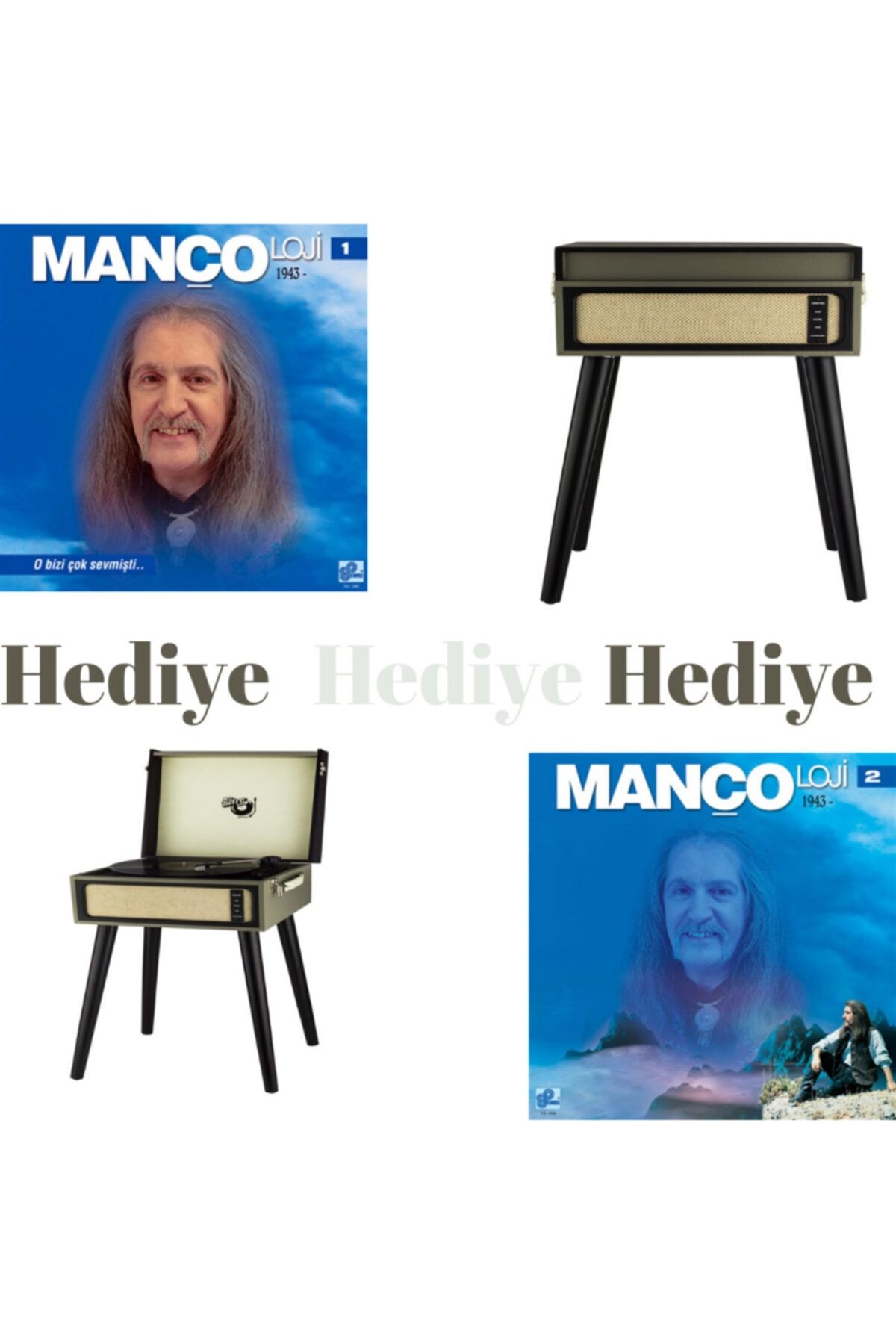 UygunSepet Retro Siyah Bluetoothlu Pikap+ Barış Manço Mançoloji 1 Ve 2 Plak