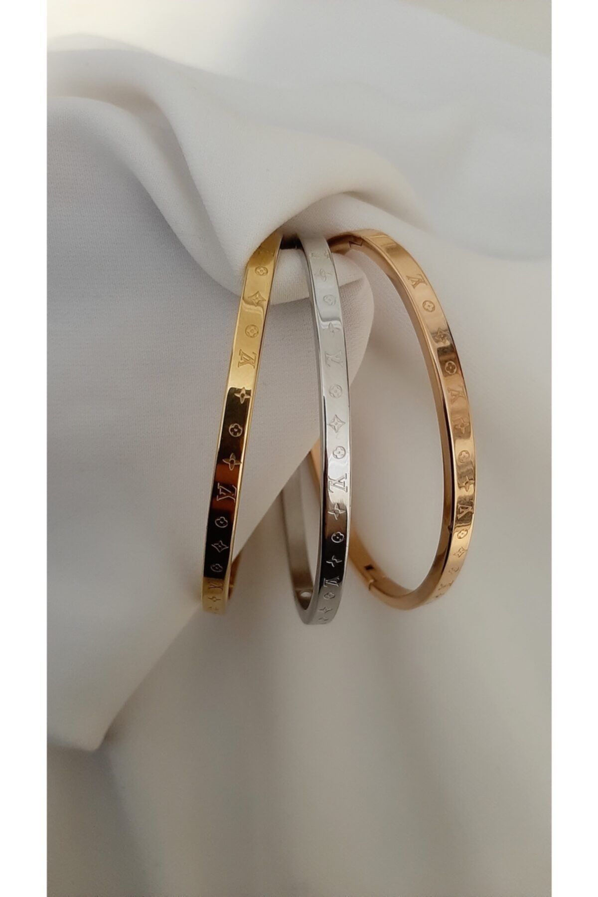 Şatafat Gold Silver Rose Üçlü Kombin Cartier Çelik Kelepçe Set Kombin