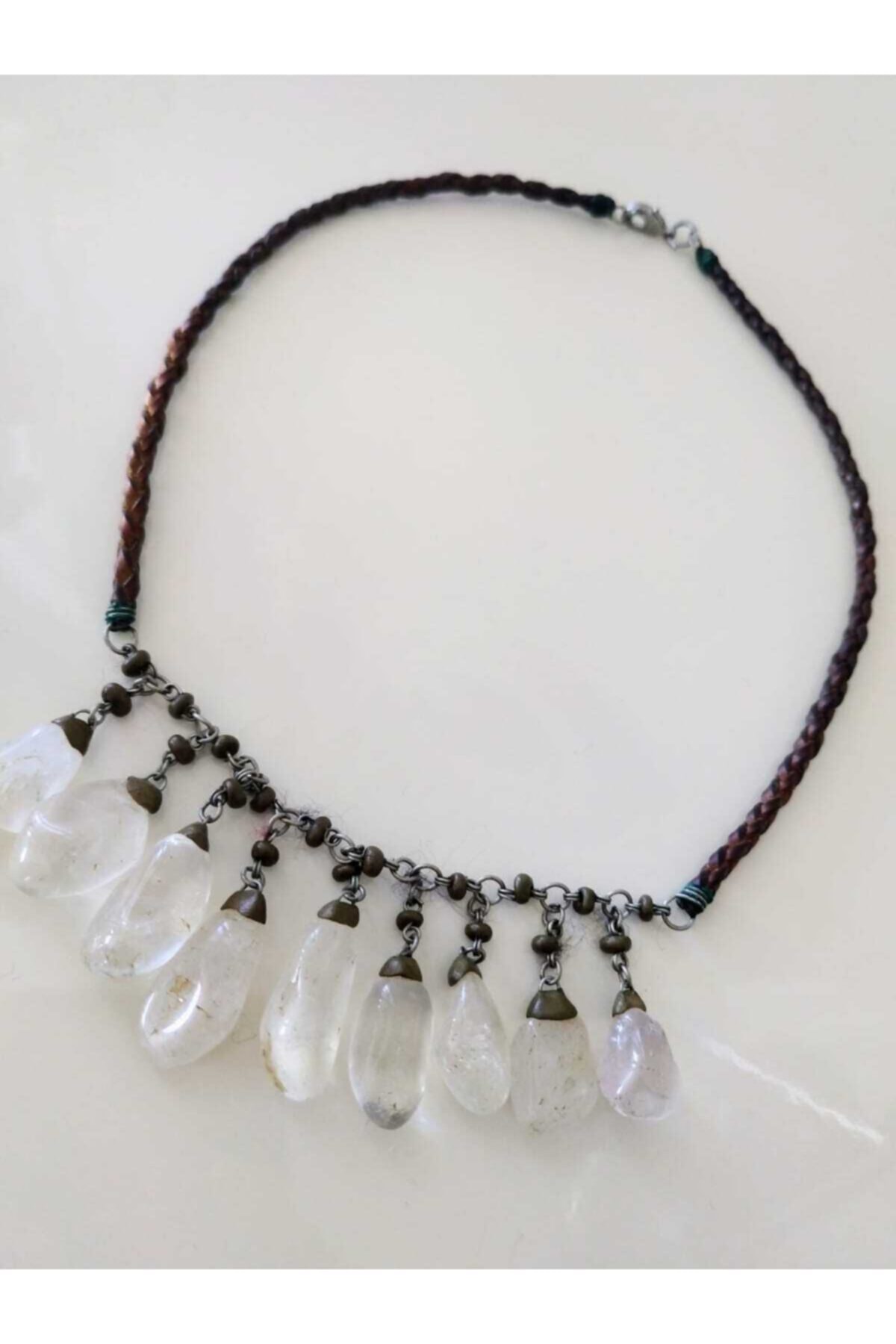 blue moon Kadın Bej Hakiki Deri Choker Kolye