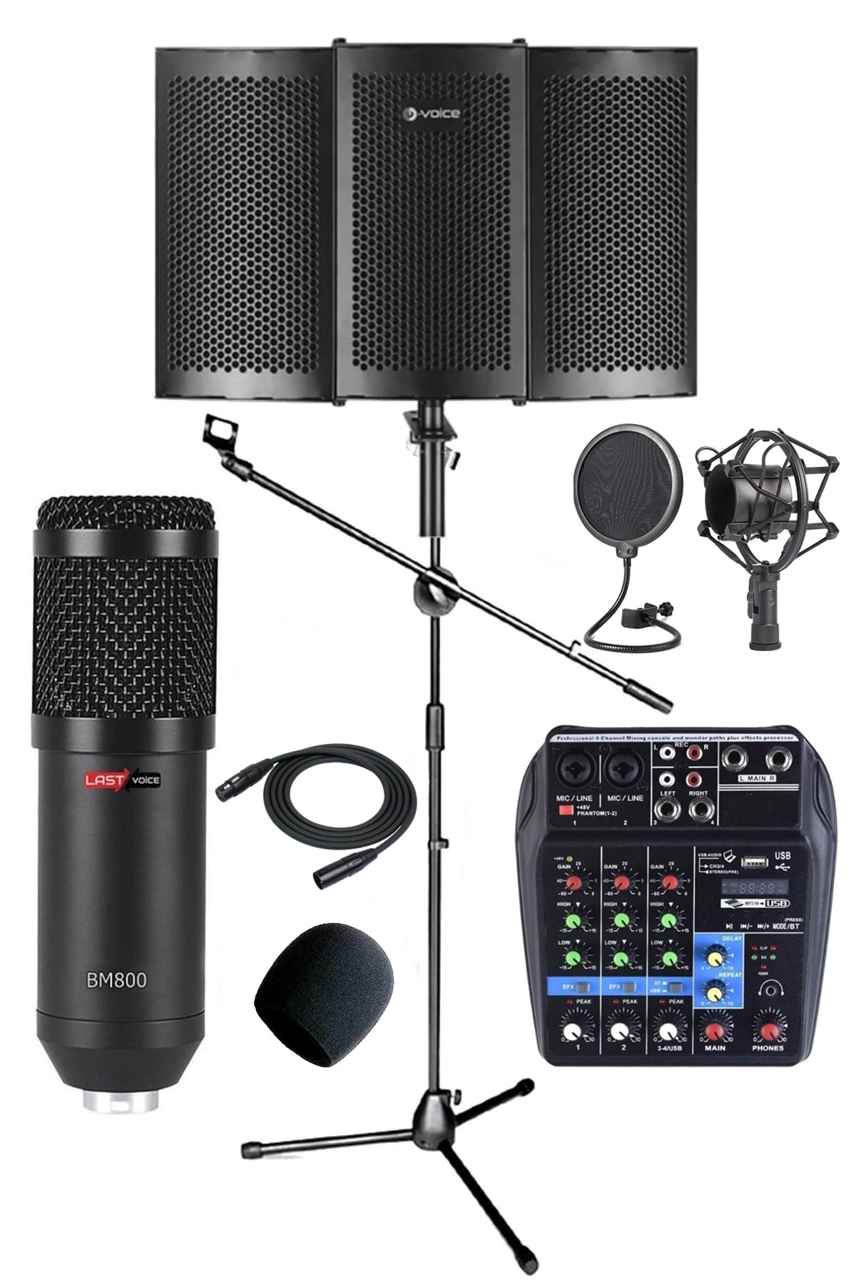Lastvoice Pack Set-3 Bm800 Mikrofon + Stand + Yalıtım Paneli + Filtre + Stüdyo Mikser