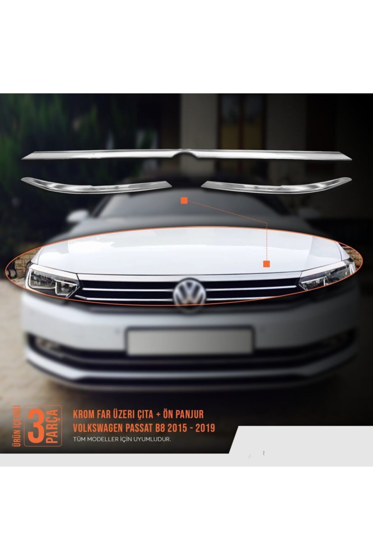 Niken Volkswagen Passat B8 Far Üzeri Çita Krom Nikelajı 2015 Sonrası