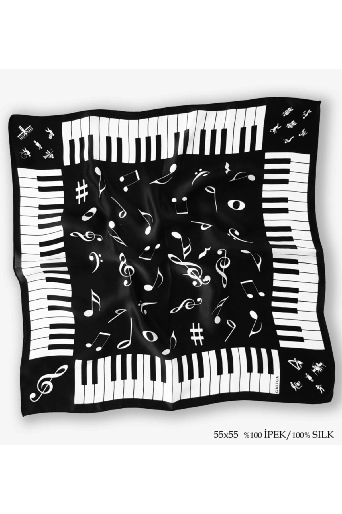 Galiga Ipek Fular Piano Siyah 55x55