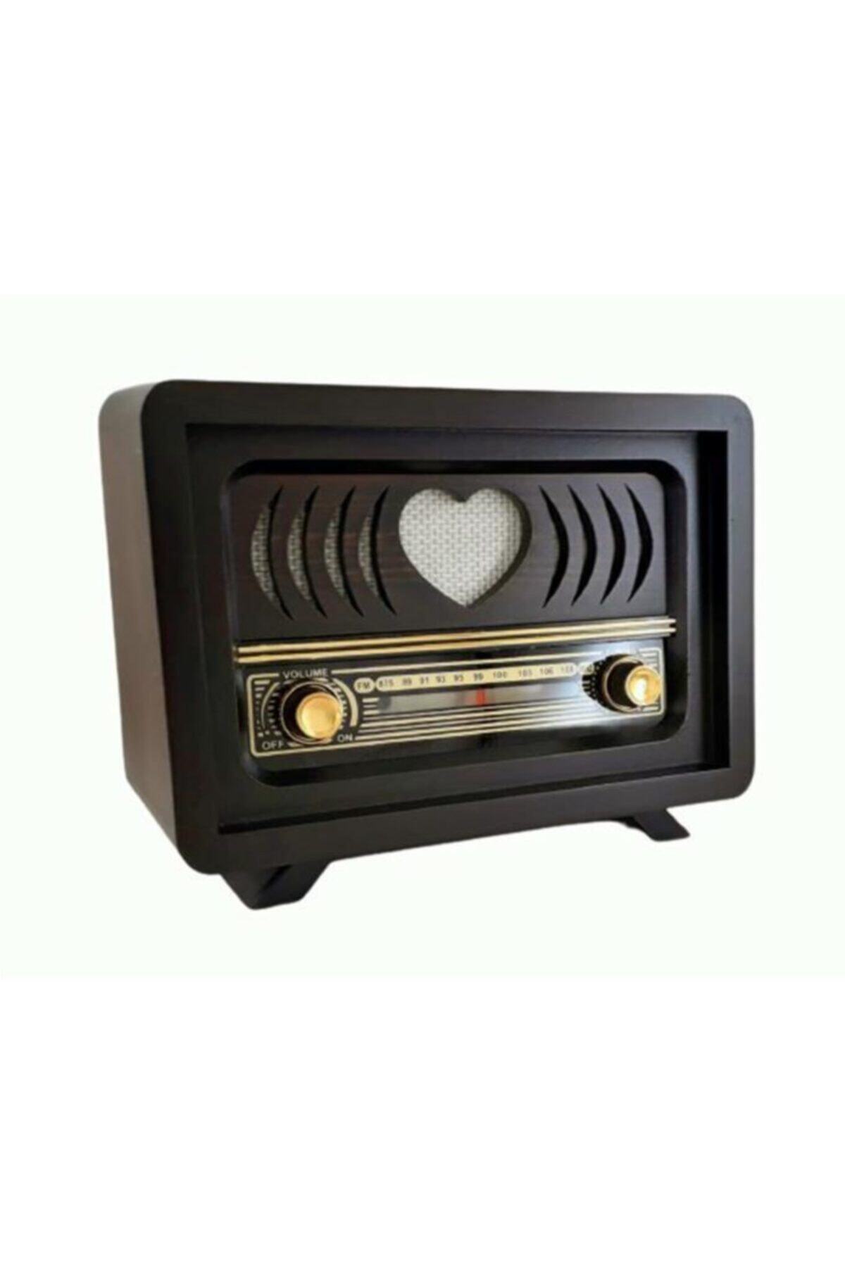 DepoMega Kahverengi Bluetoothlu Usb Aux Girişli  Kalpli Ahşap Nostaljik Radyo